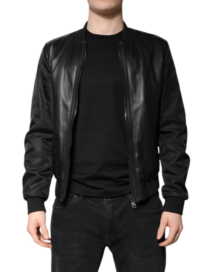 Dolce & Gabbana Black Lambskin Leather Biker Full Zip Jacket - RIMODA