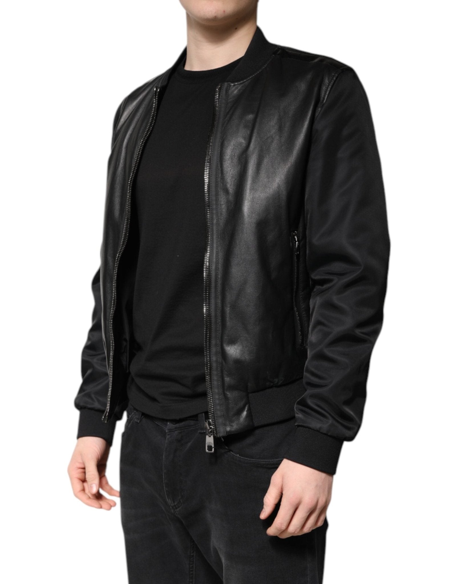 Dolce & Gabbana Black Lambskin Leather Biker Full Zip Jacket - RIMODA
