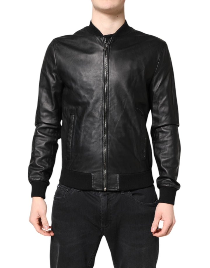 Dolce & Gabbana Black Lambskin Leather Full Zip Biker Jacket - RIMODA