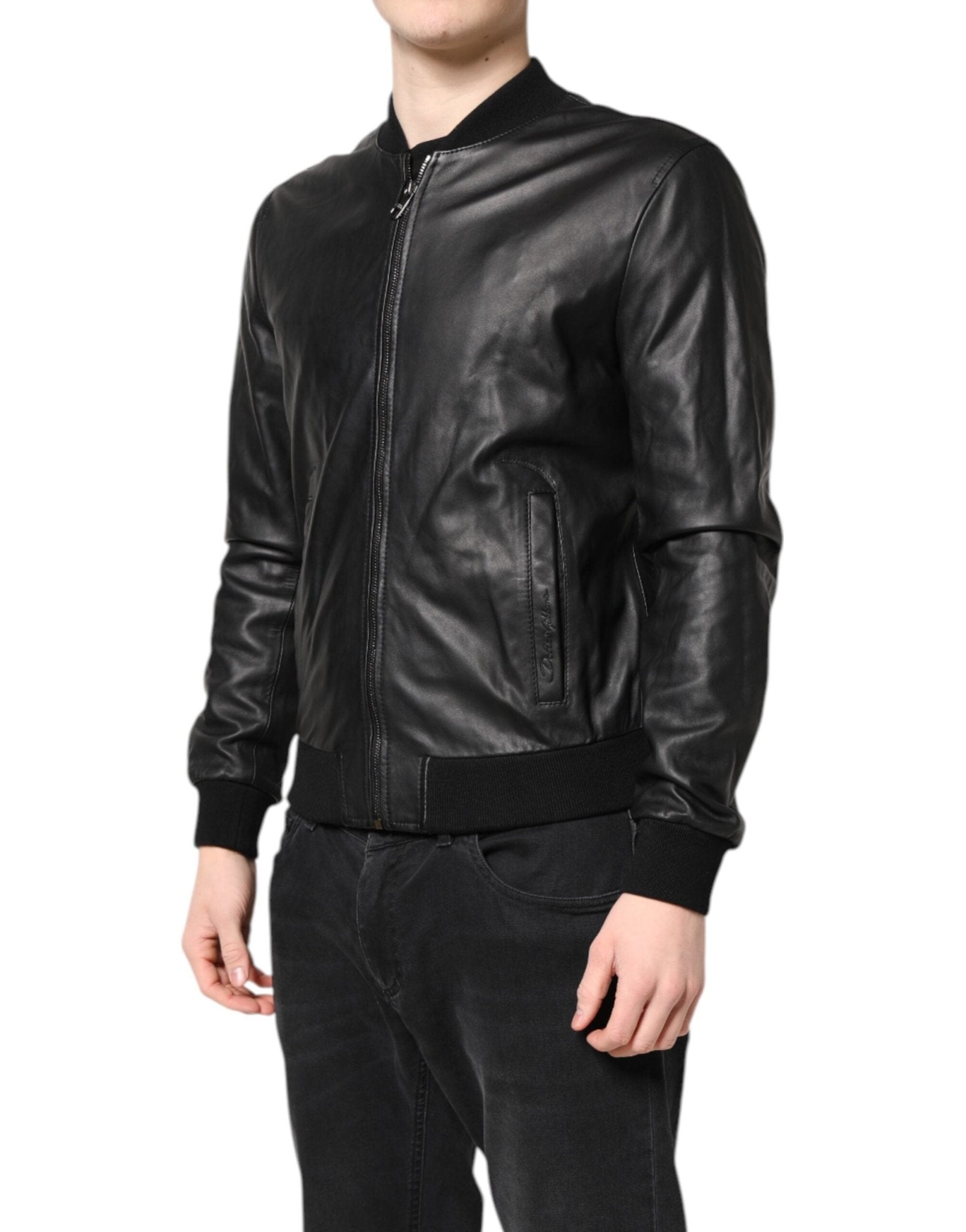 Dolce & Gabbana Black Lambskin Leather Full Zip Biker Jacket - RIMODA