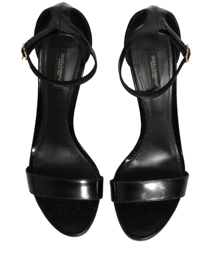 Dolce & Gabbana Black Leather Ankle Strap Heels Sandals Shoes - RIMODA