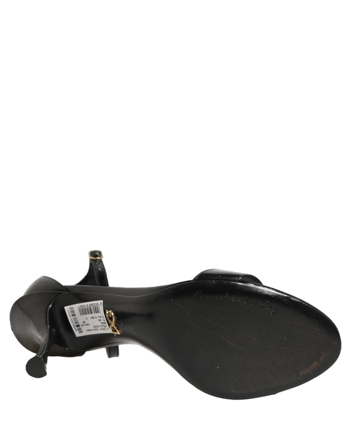 Dolce & Gabbana Black Leather Ankle Strap Heels Sandals Shoes - RIMODA