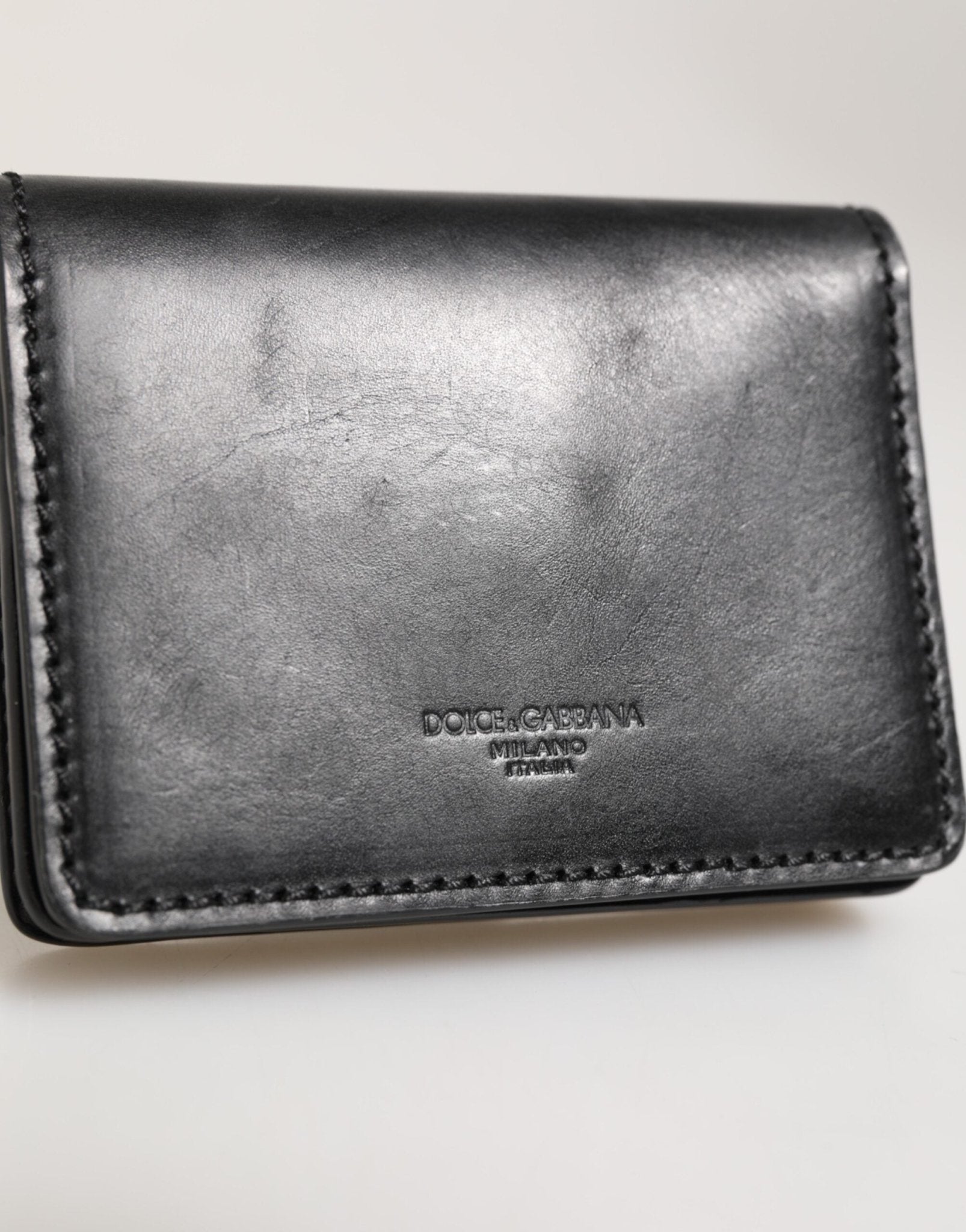 Dolce & Gabbana Black Leather Bifold Card Holder Mens Coin Purse Key Clip Wallet - RIMODA