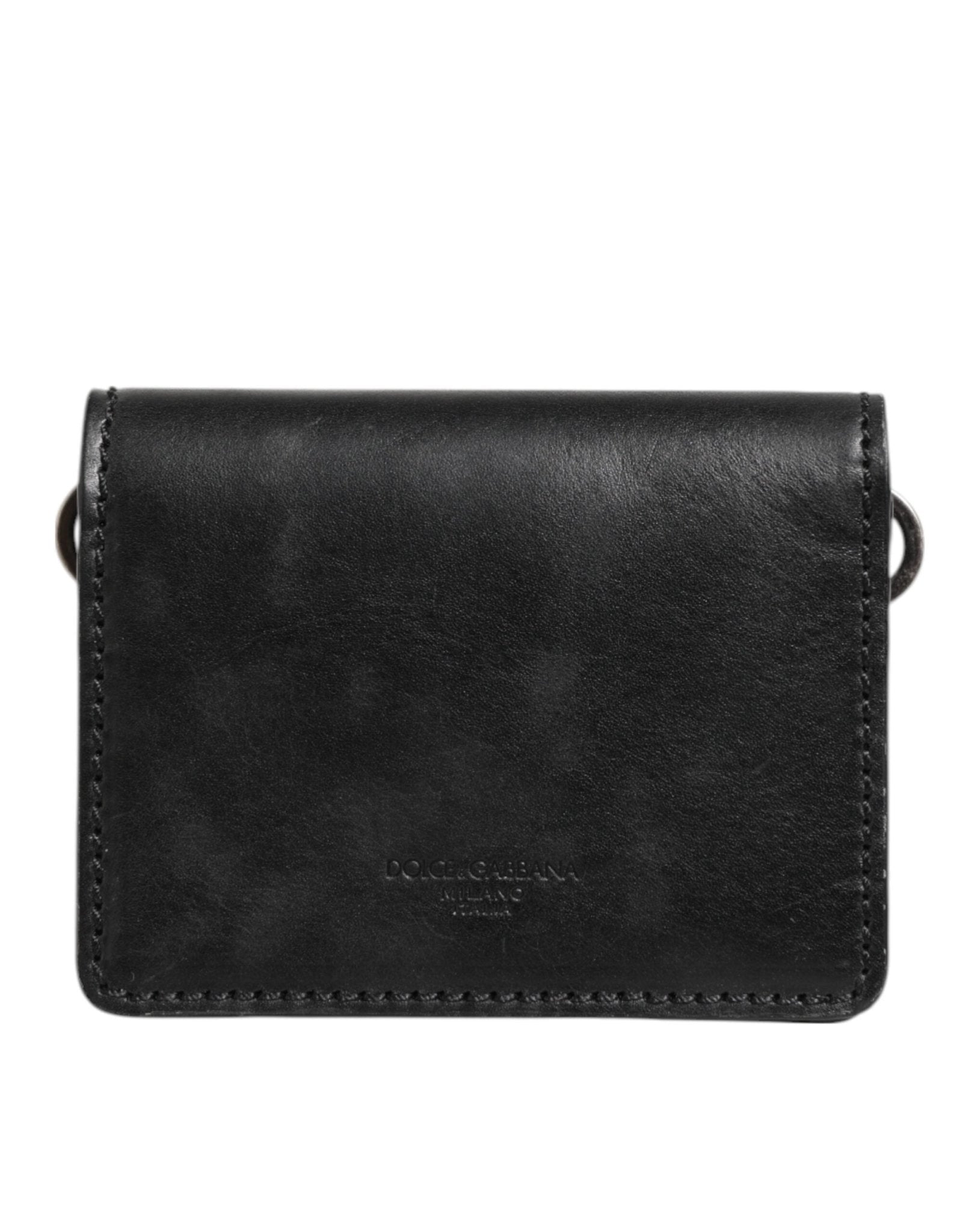 Dolce & Gabbana Black Leather Bifold Card Holder Mens Coin Purse Key Clip Wallet - RIMODA