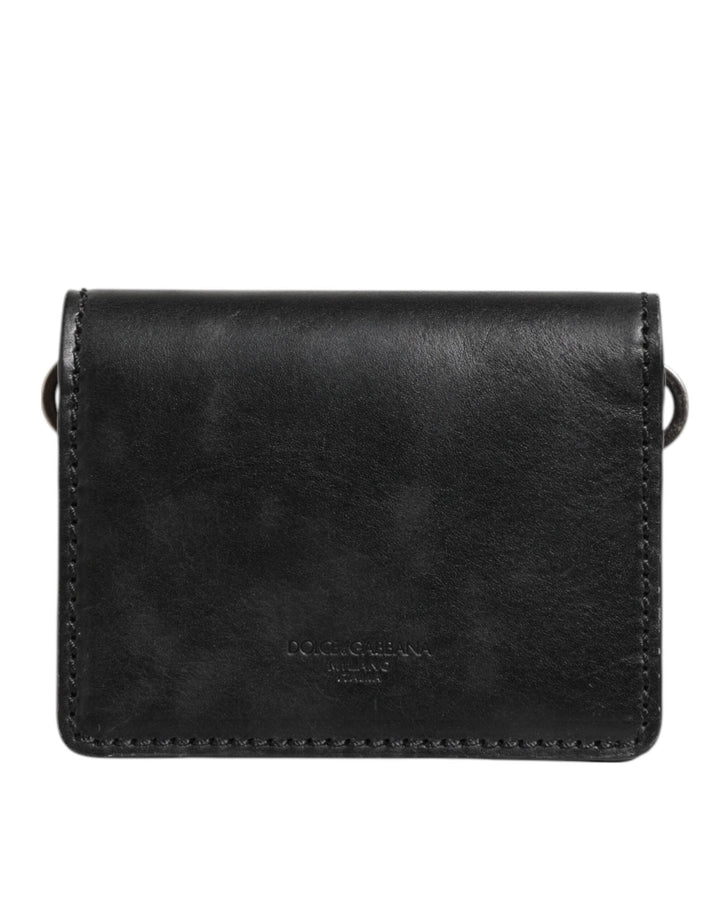 Dolce & Gabbana Black Leather Bifold Card Holder Mens Coin Purse Key Clip Wallet - RIMODA