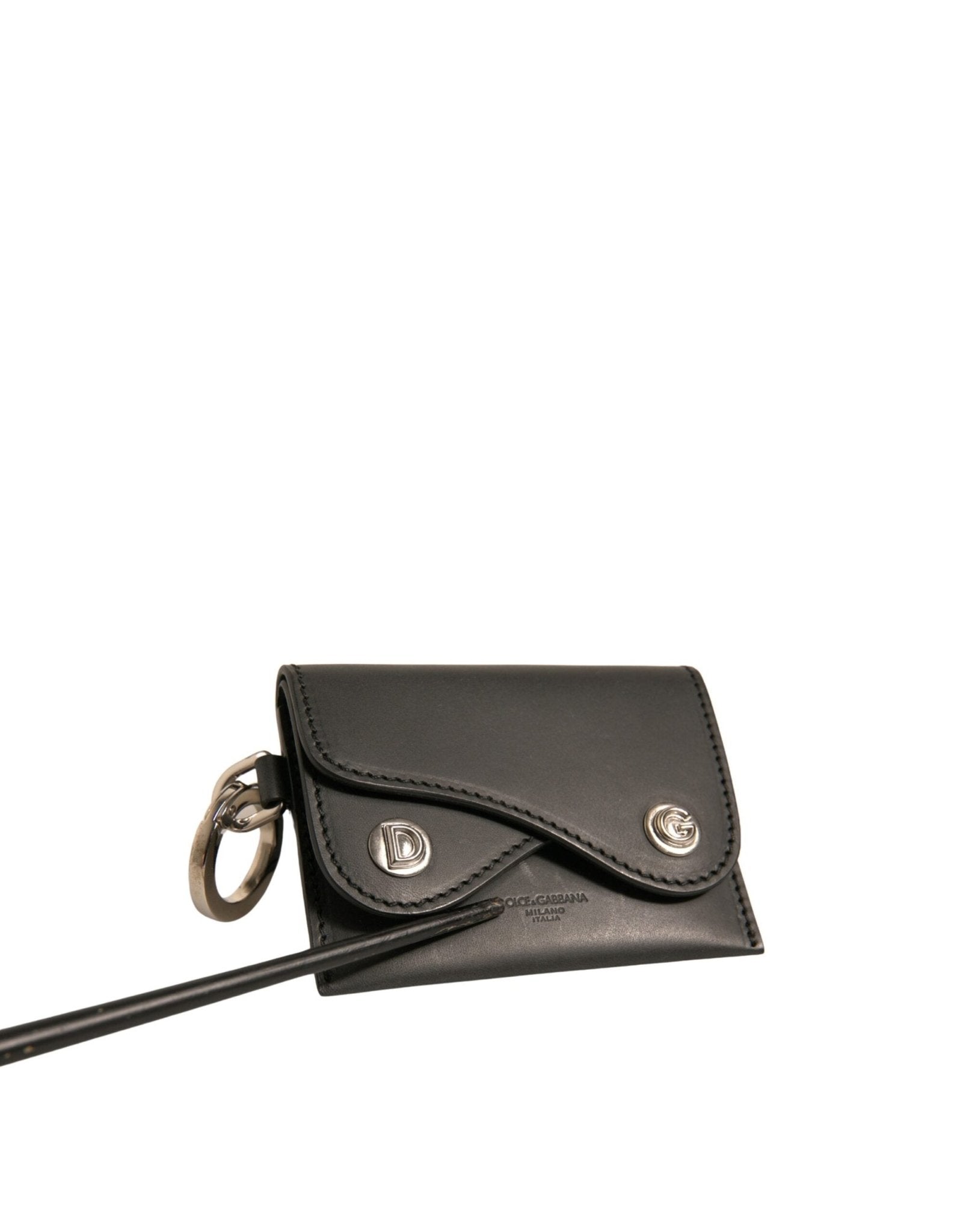 Dolce & Gabbana Black Leather Card Case Keychain Key Holder - RIMODA