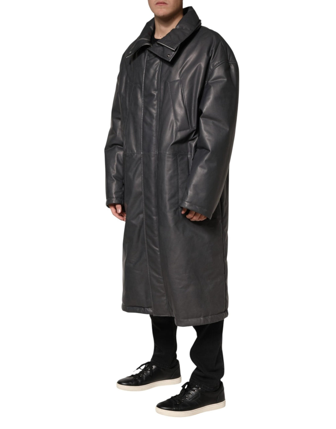 Dolce & Gabbana Black Leather Collared Trench Coat Jacket - RIMODA