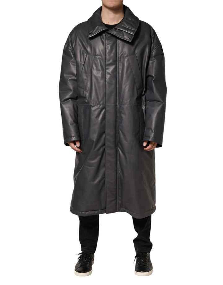 Dolce & Gabbana Black Leather Collared Trench Coat Jacket - RIMODA