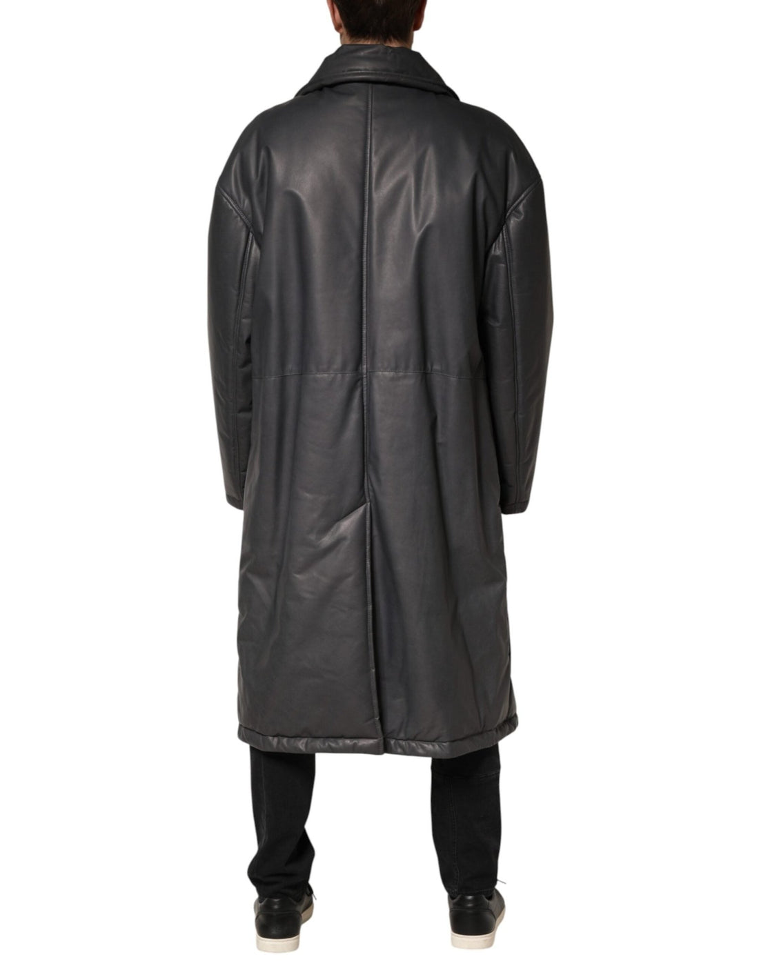 Dolce & Gabbana Black Leather Collared Trench Coat Jacket - RIMODA
