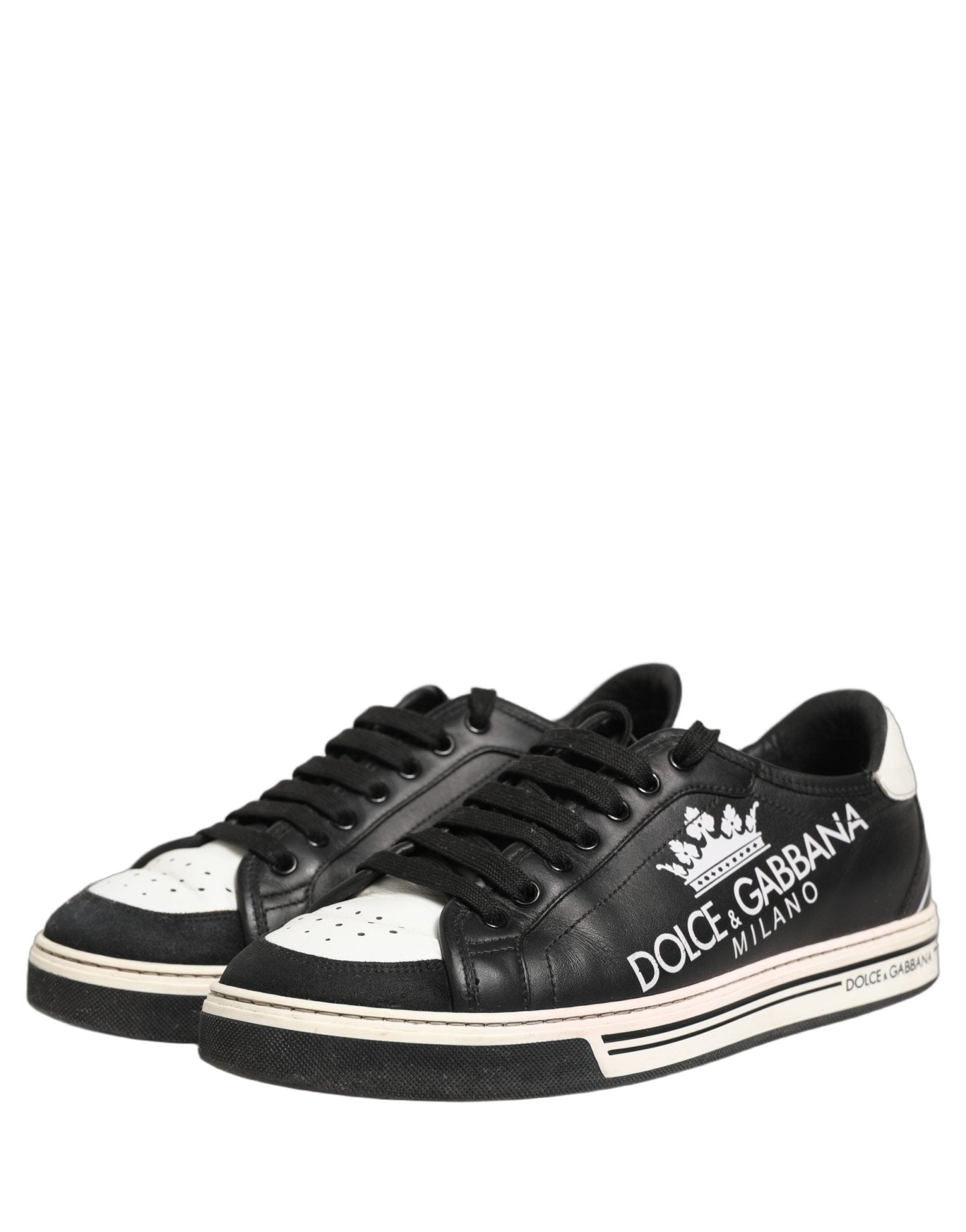 Dolce & Gabbana Black Leather Crown Milano Men Sneakers Shoes - RIMODA