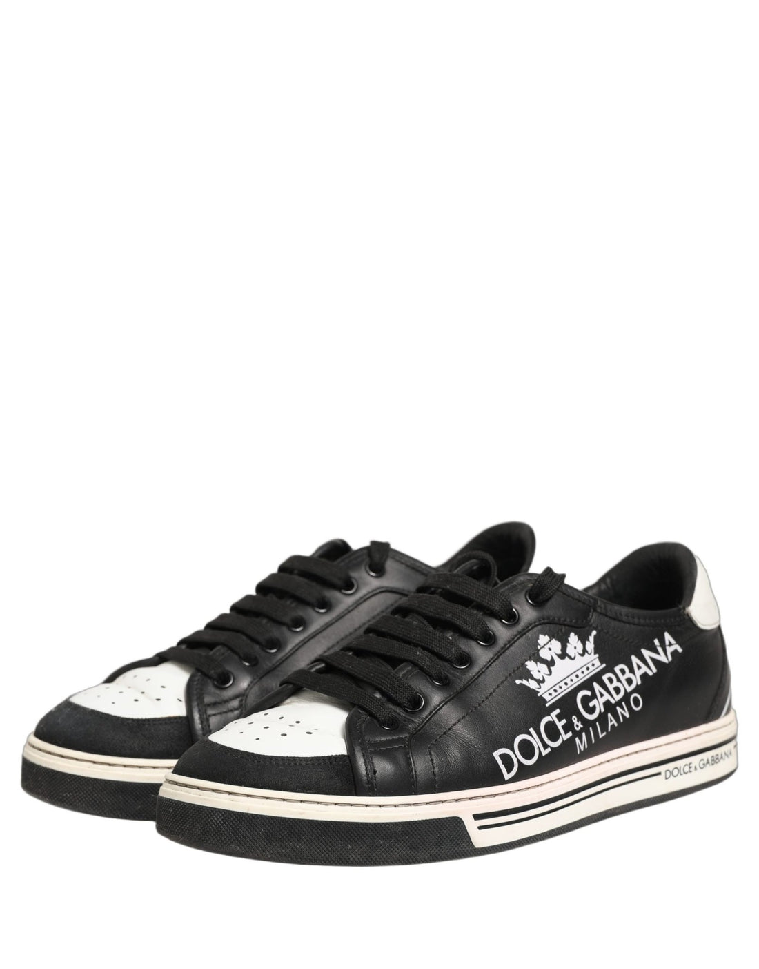 Dolce & Gabbana Black Leather Crown Milano Men Sneakers Shoes - RIMODA