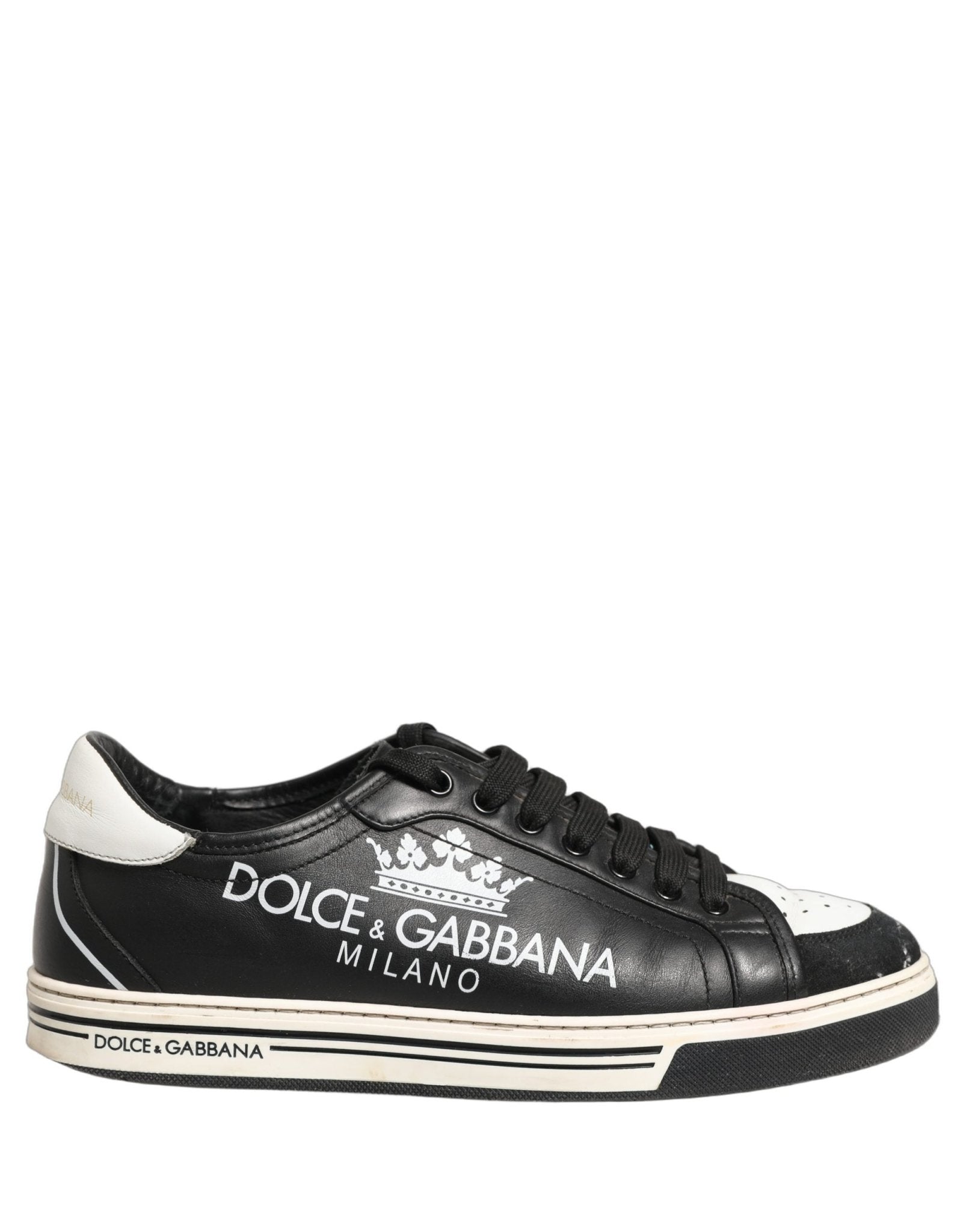 Dolce & Gabbana Black Leather Crown Milano Men Sneakers Shoes - RIMODA