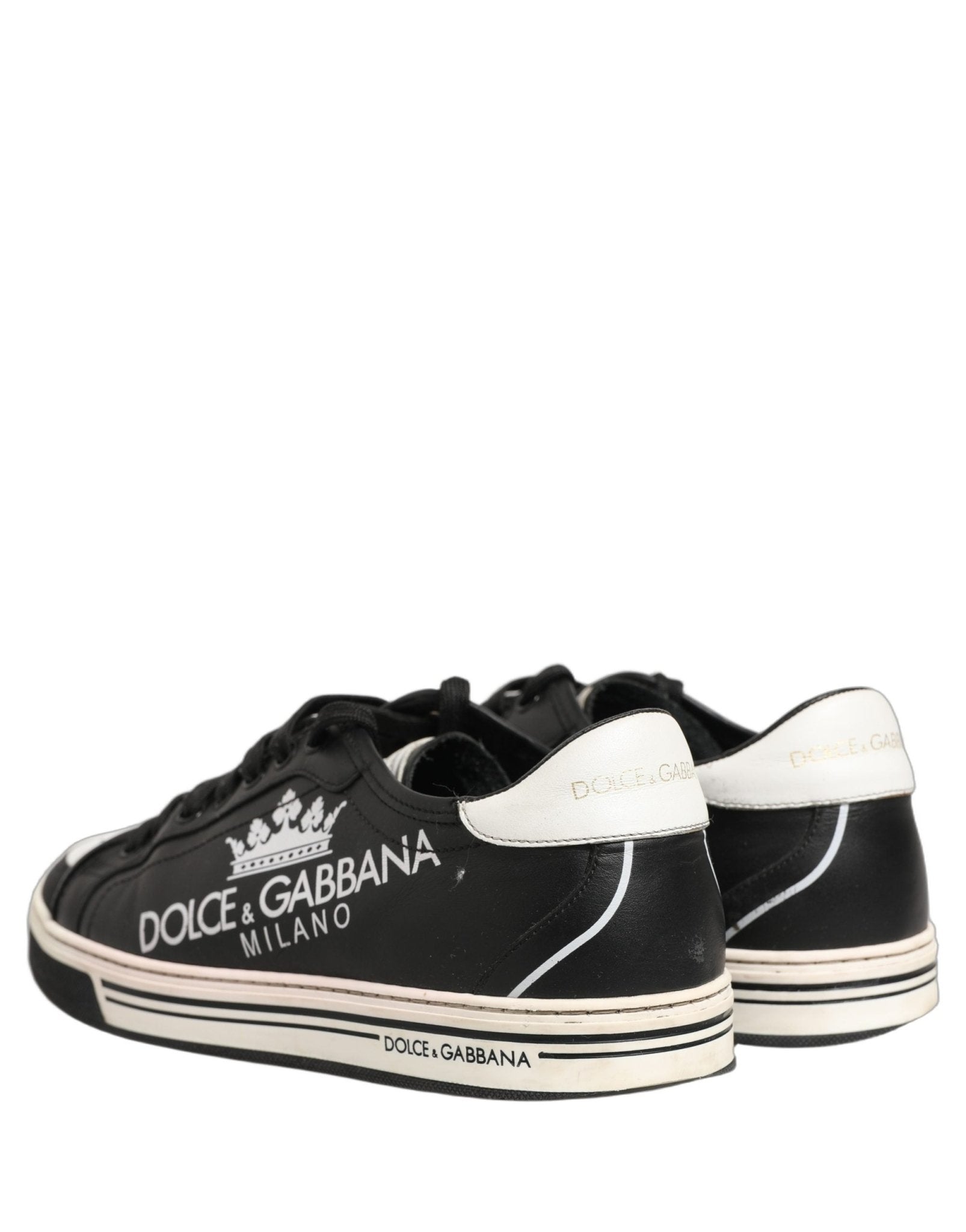 Dolce & Gabbana Black Leather Crown Milano Men Sneakers Shoes - RIMODA