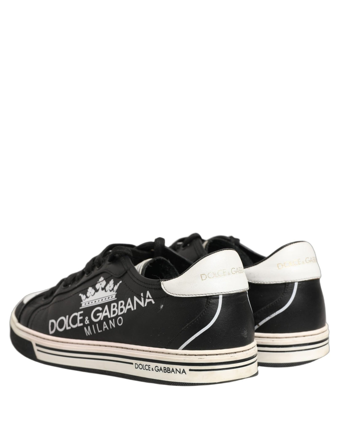 Dolce & Gabbana Black Leather Crown Milano Men Sneakers Shoes - RIMODA