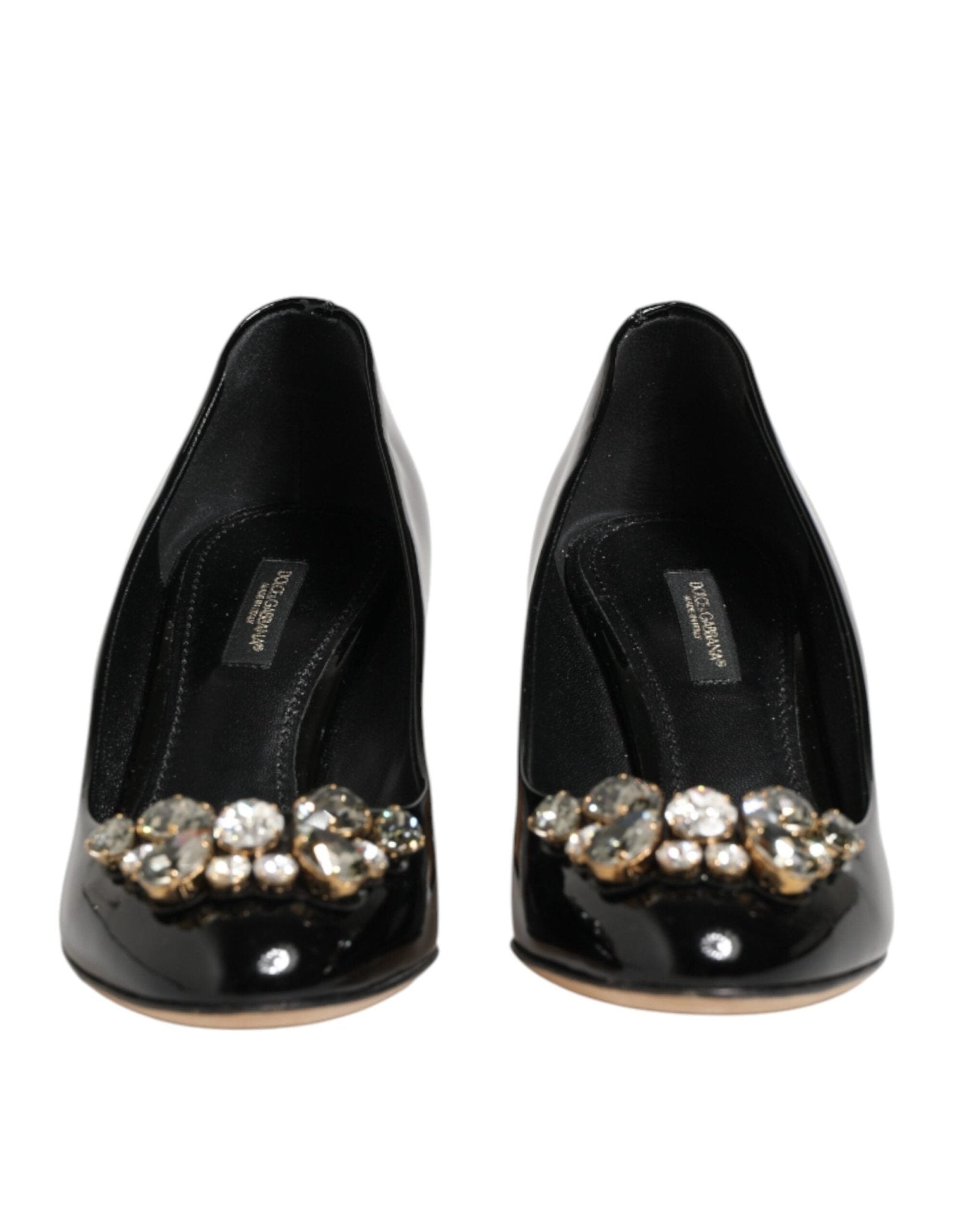 Dolce & Gabbana Black Leather Crystals Heels Pumps Shoes - RIMODA