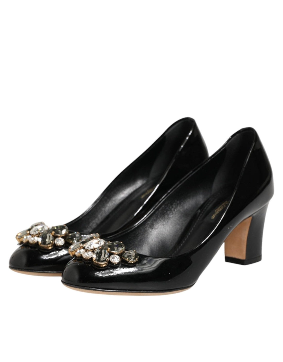 Dolce & Gabbana Black Leather Crystals Heels Pumps Shoes - RIMODA