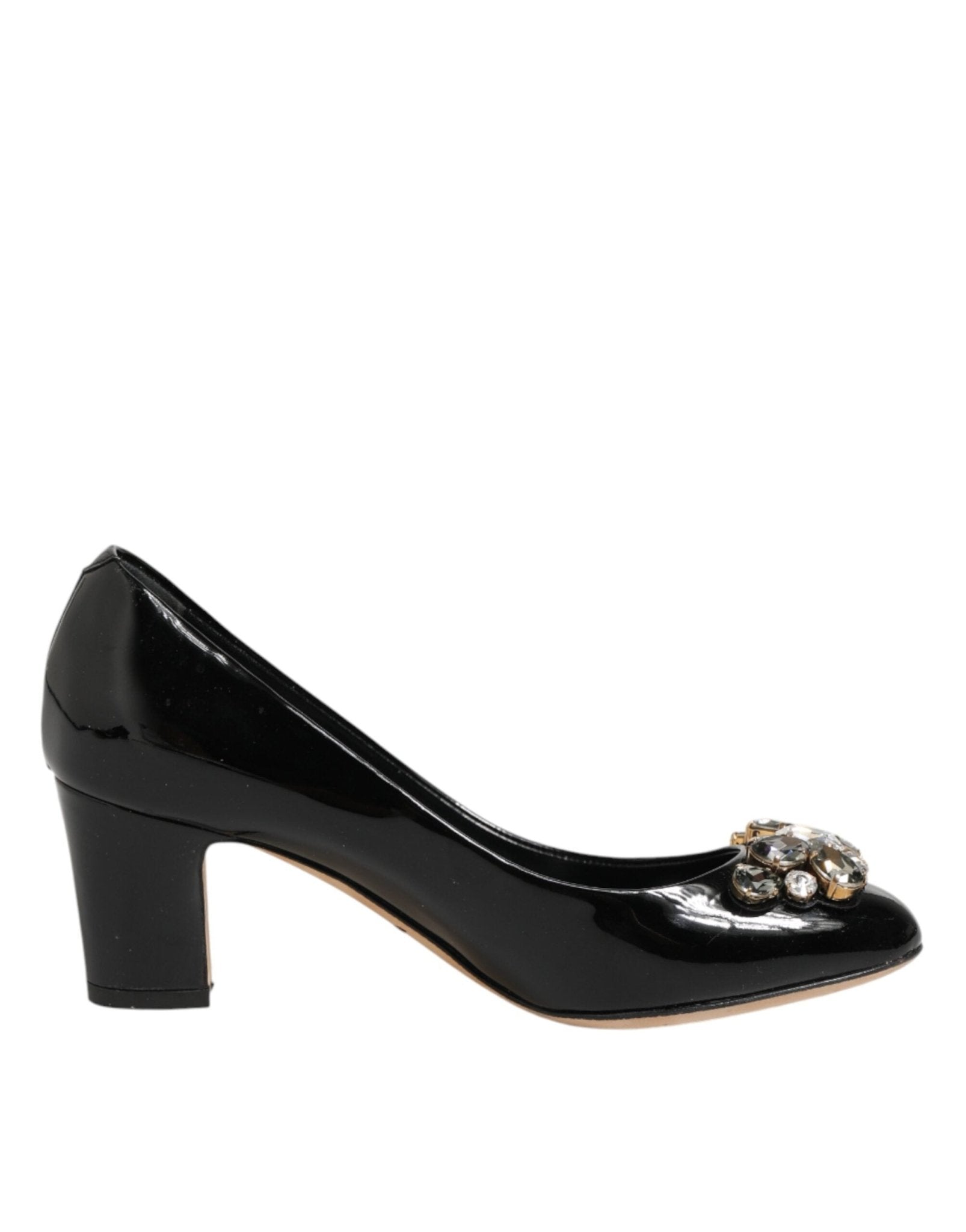 Dolce & Gabbana Black Leather Crystals Heels Pumps Shoes - RIMODA
