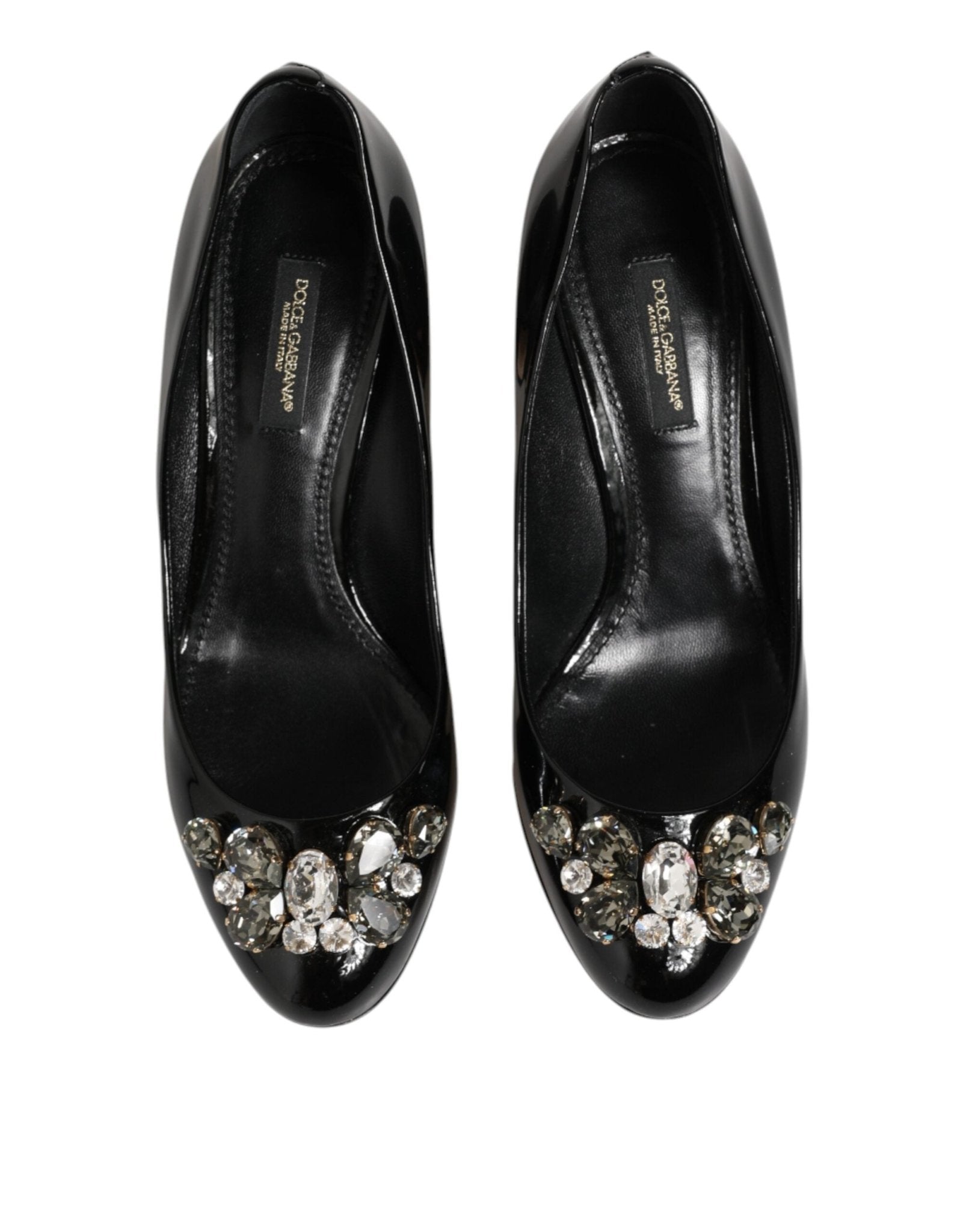 Dolce & Gabbana Black Leather Crystals Heels Pumps Shoes - RIMODA