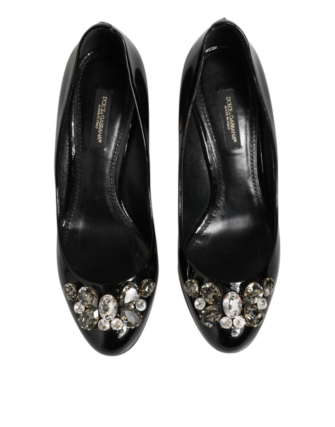 Dolce & Gabbana Black Leather Crystals Heels Pumps Shoes - RIMODA