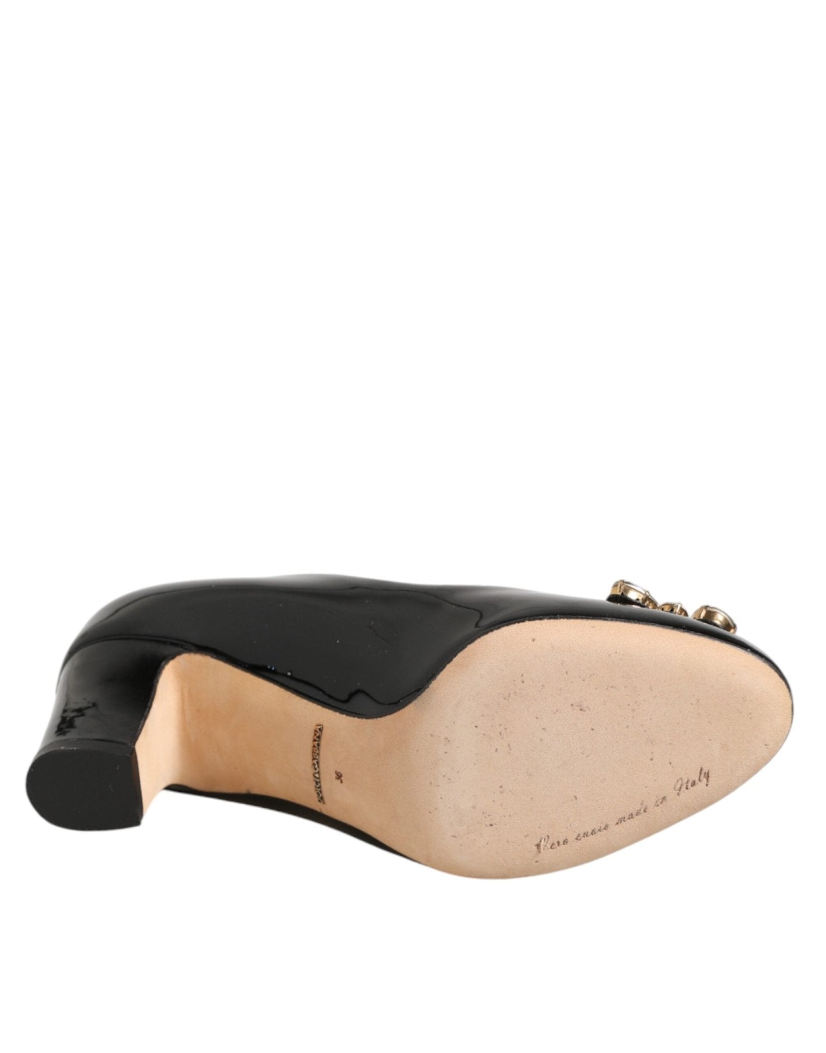 Dolce & Gabbana Black Leather Crystals Heels Pumps Shoes - RIMODA