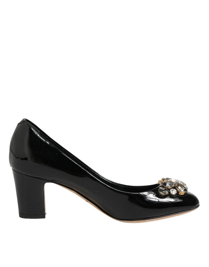 Dolce & Gabbana Black Leather Crystals Heels Pumps Shoes - RIMODA