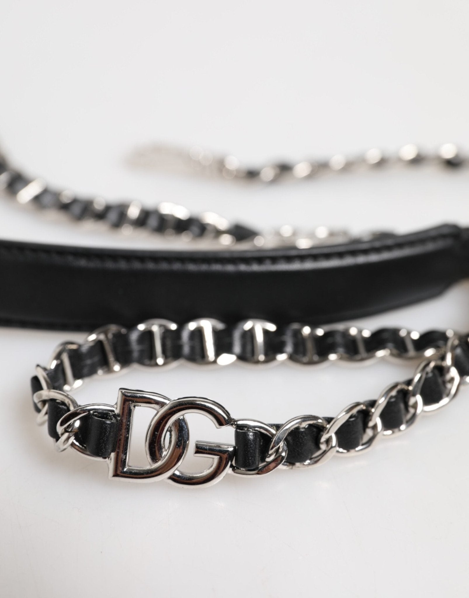 Dolce & Gabbana Black Leather DG Logo Chain Bag Shoulder Strap - RIMODA