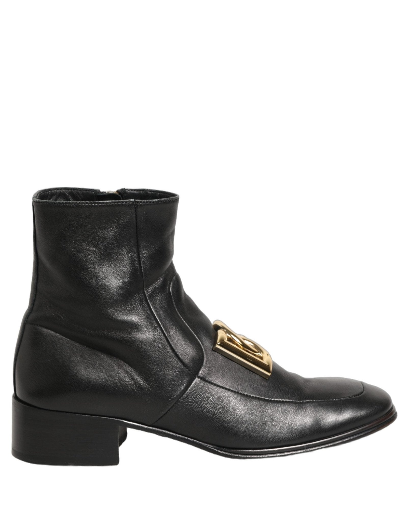 Dolce & Gabbana Black Leather DG Logo Plaque Shorts Ankle Boots Shoes - RIMODA