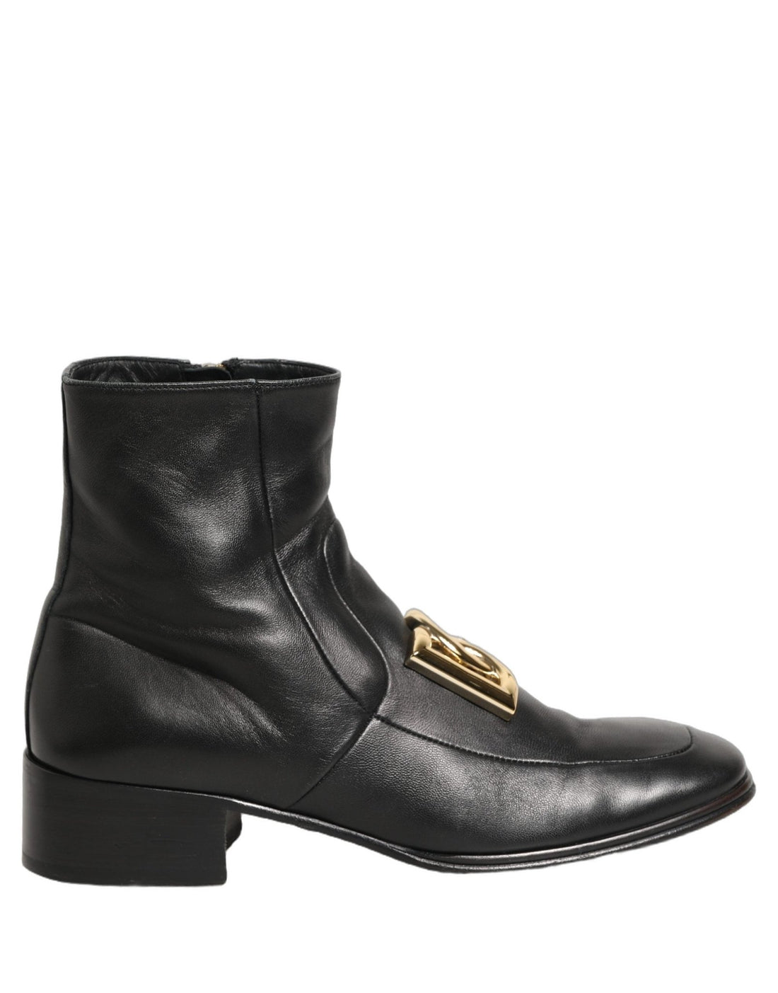 Dolce & Gabbana Black Leather DG Logo Plaque Shorts Ankle Boots Shoes - RIMODA