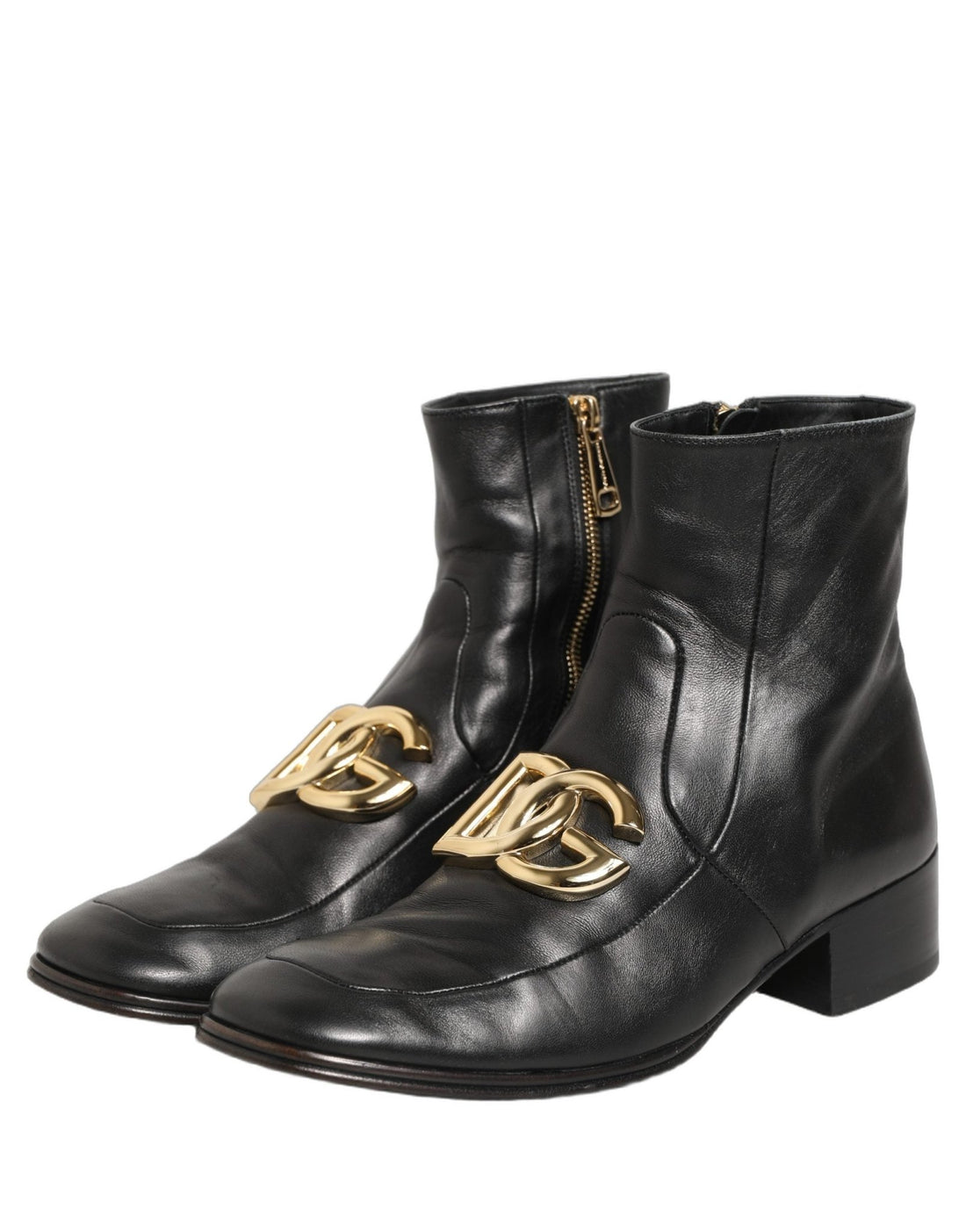Dolce & Gabbana Black Leather DG Logo Plaque Shorts Ankle Boots Shoes - RIMODA