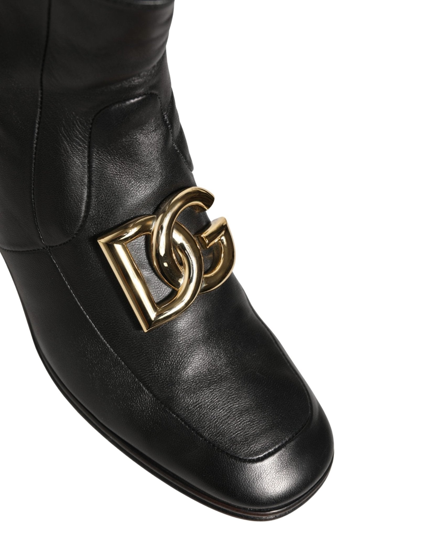 Dolce & Gabbana Black Leather DG Logo Plaque Shorts Ankle Boots Shoes - RIMODA