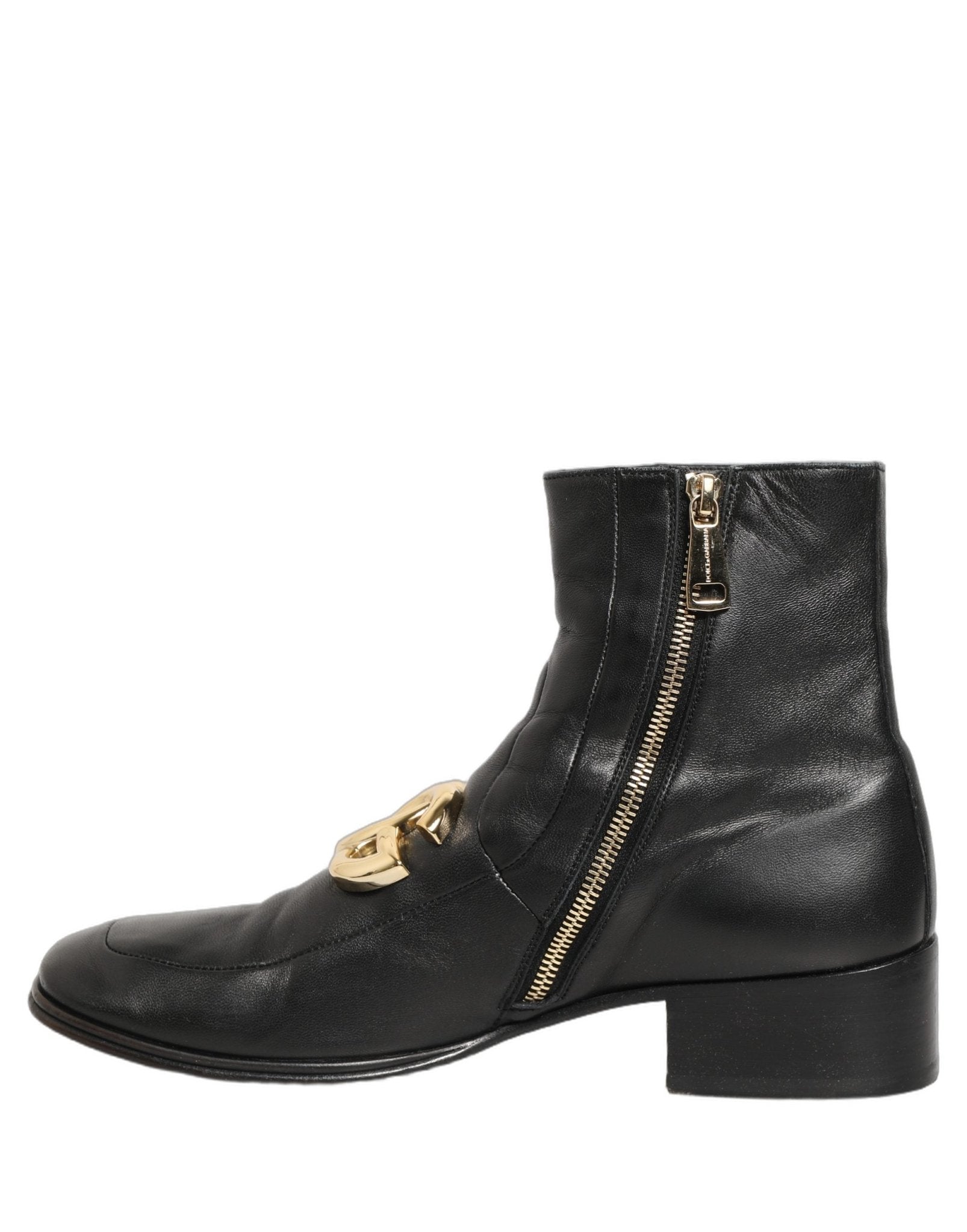Dolce & Gabbana Black Leather DG Logo Plaque Shorts Ankle Boots Shoes - RIMODA