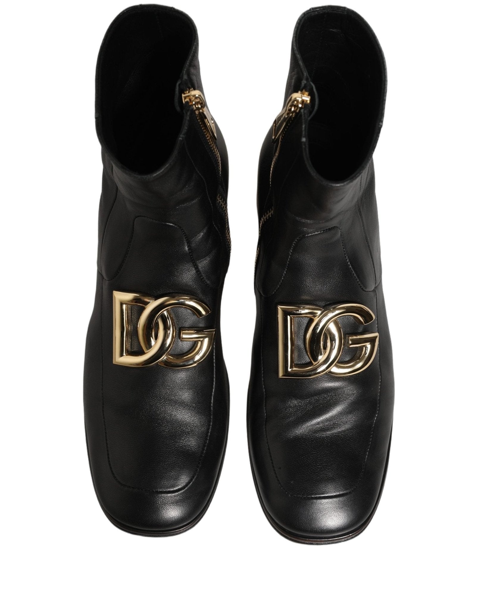 Dolce & Gabbana Black Leather DG Logo Plaque Shorts Ankle Boots Shoes - RIMODA