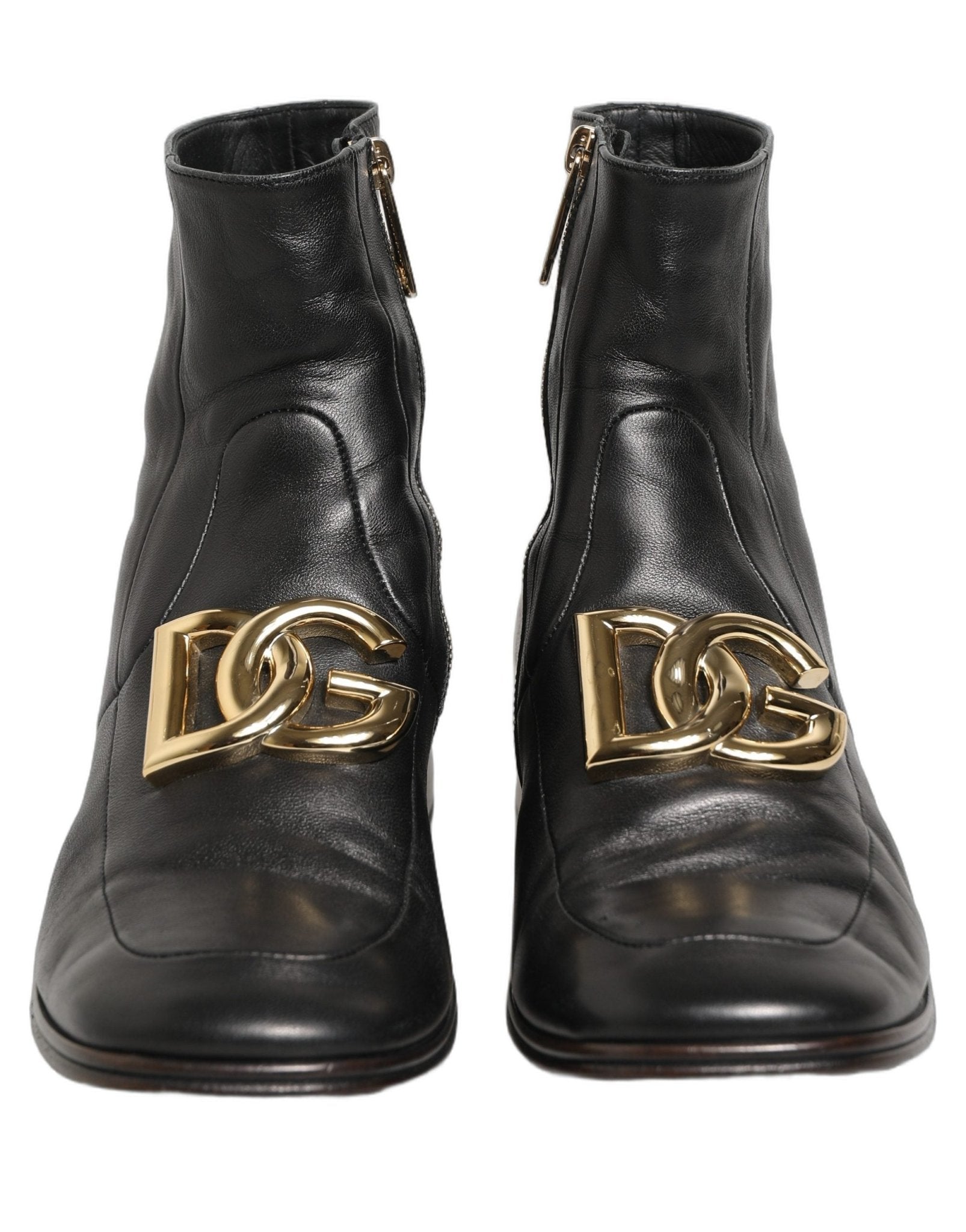 Dolce & Gabbana Black Leather DG Logo Plaque Shorts Ankle Boots Shoes - RIMODA
