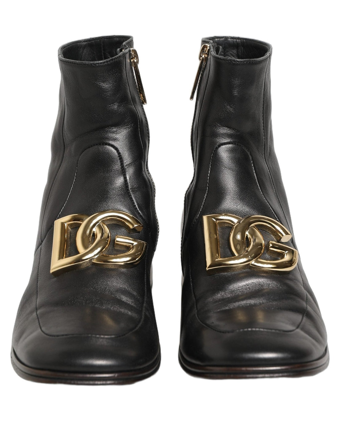 Dolce & Gabbana Black Leather DG Logo Plaque Shorts Ankle Boots Shoes - RIMODA