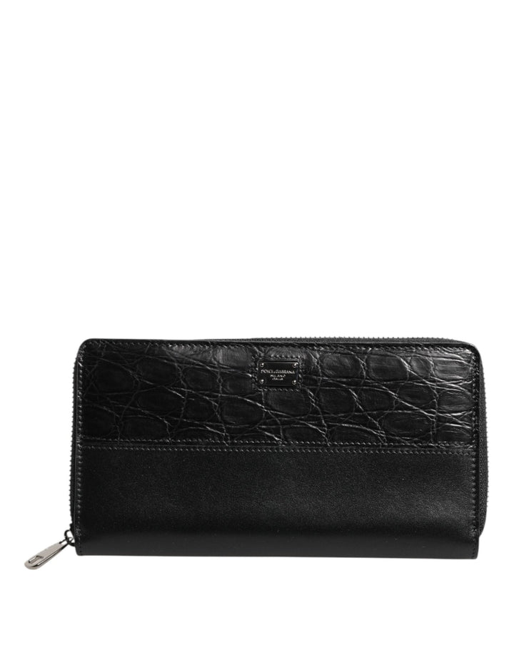 Dolce & Gabbana Black Leather DG Plaque Zip Around Continental Wallet - RIMODA