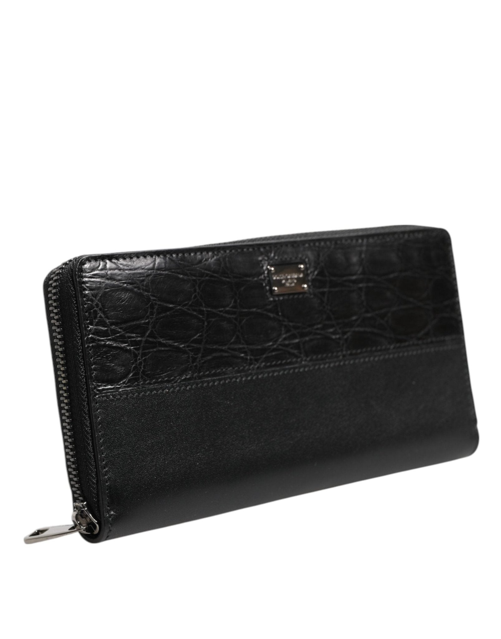 Dolce & Gabbana Black Leather DG Plaque Zip Around Continental Wallet - RIMODA