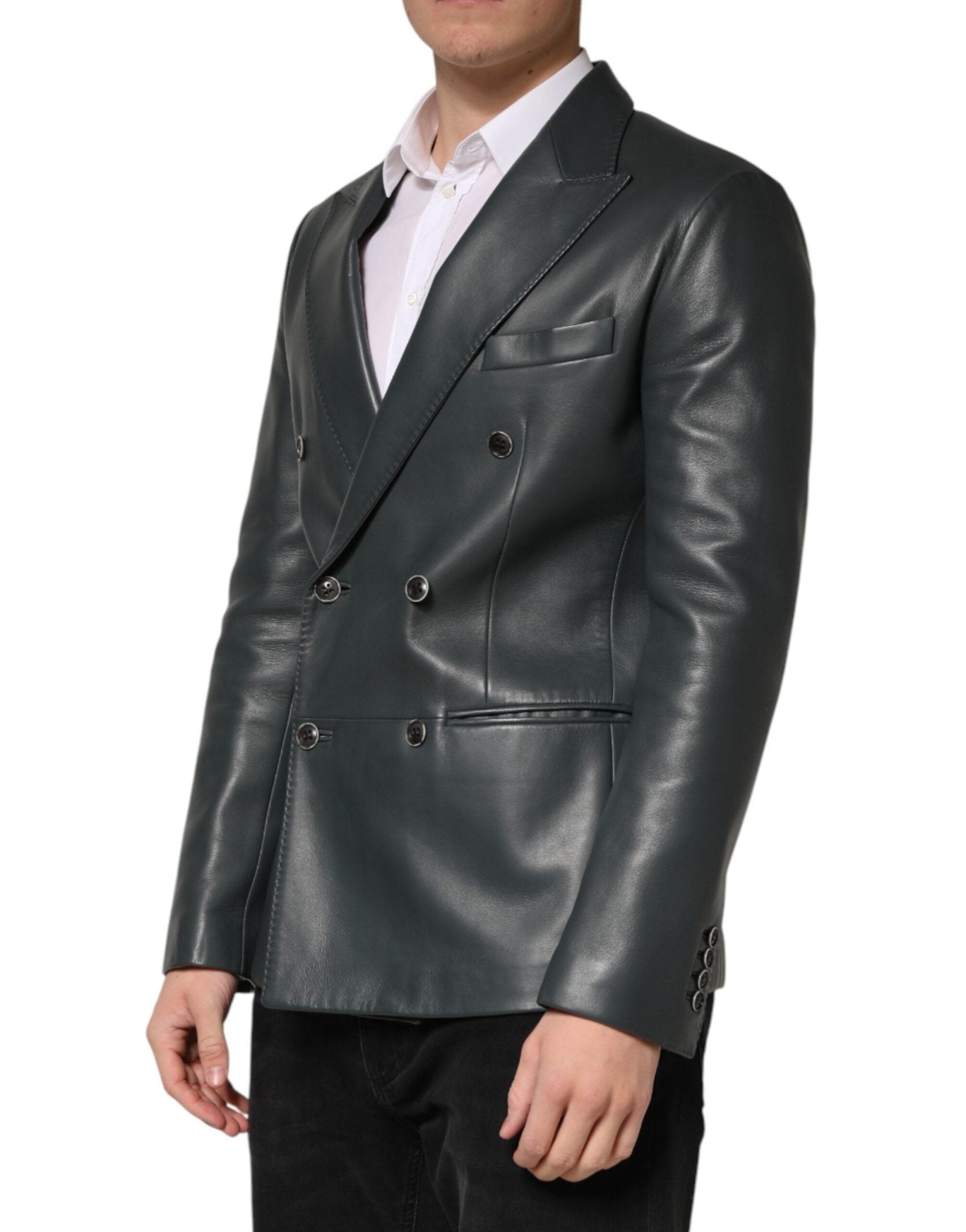 Dolce & Gabbana Black Leather Double Breasted 2Button Blazer - RIMODA