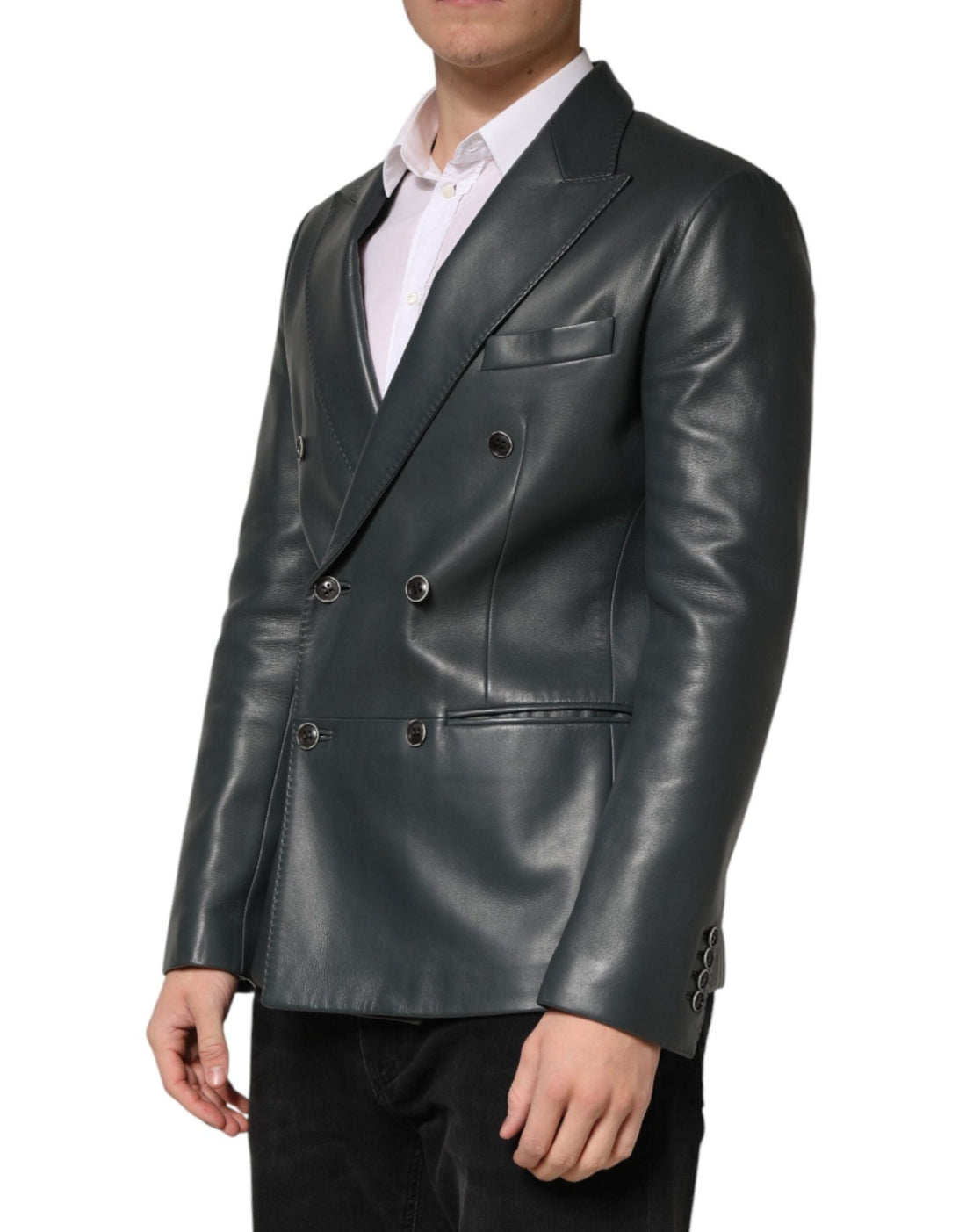 Dolce & Gabbana Black Leather Double Breasted 2Button Blazer - RIMODA