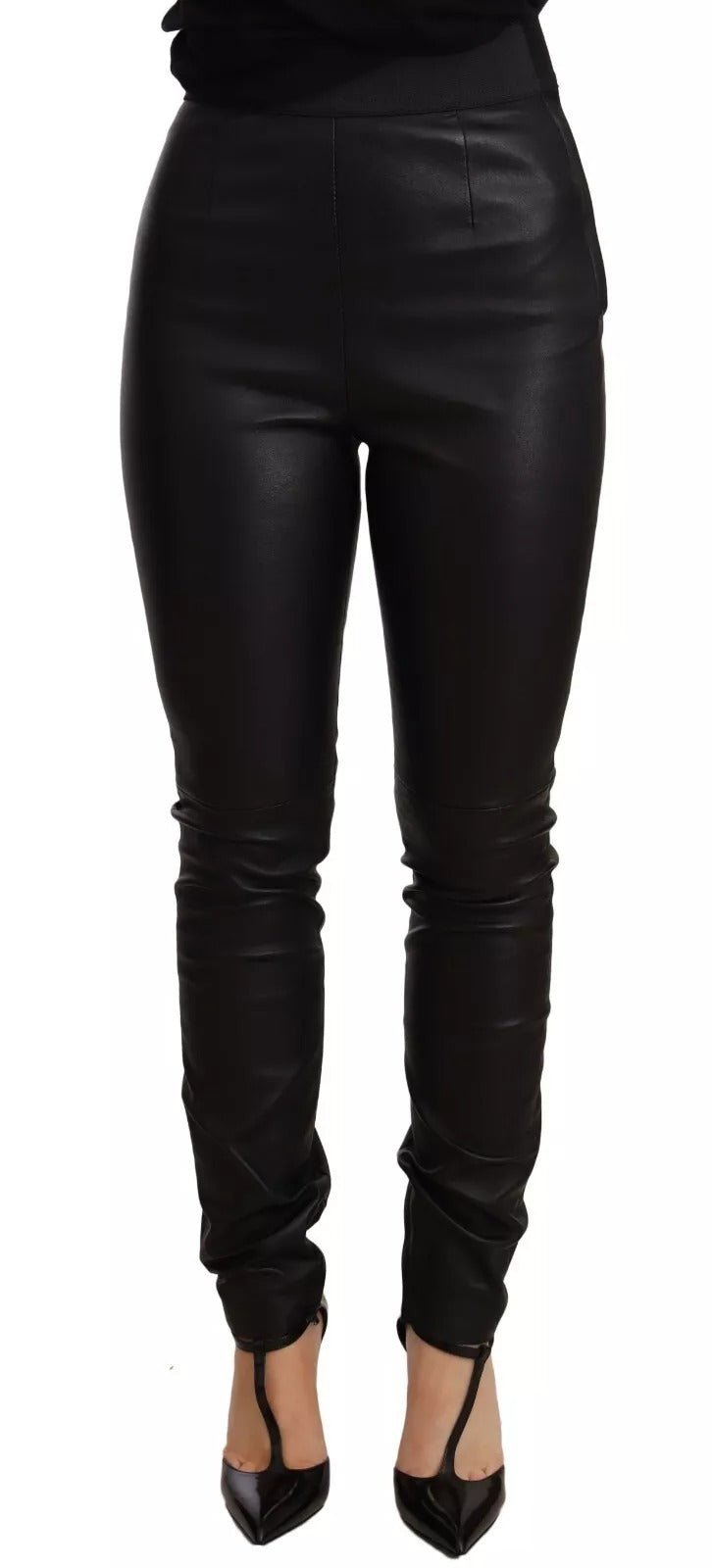 Dolce & Gabbana Black Leather Elastic Waist Trouser Pants - RIMODA