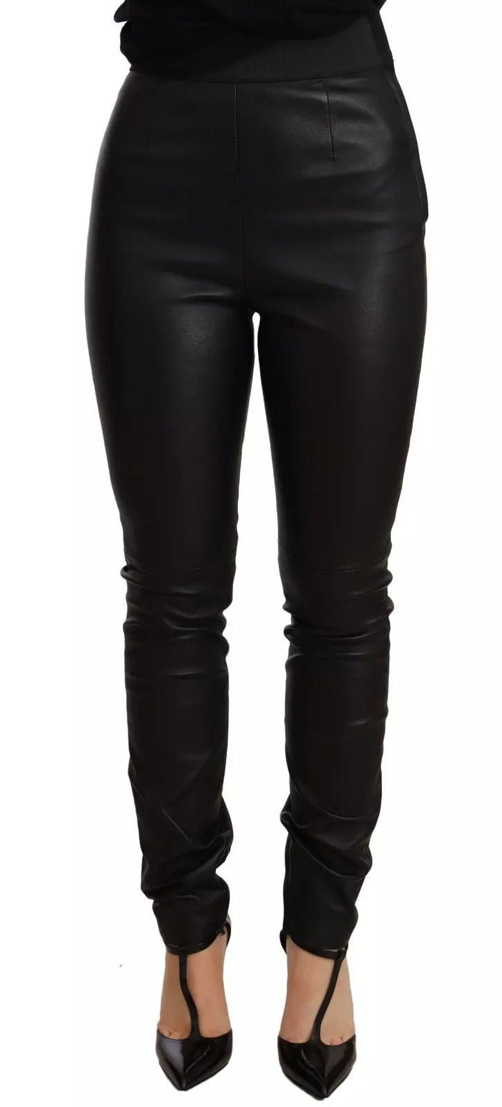 Dolce & Gabbana Black Leather Elastic Waist Trouser Pants - RIMODA