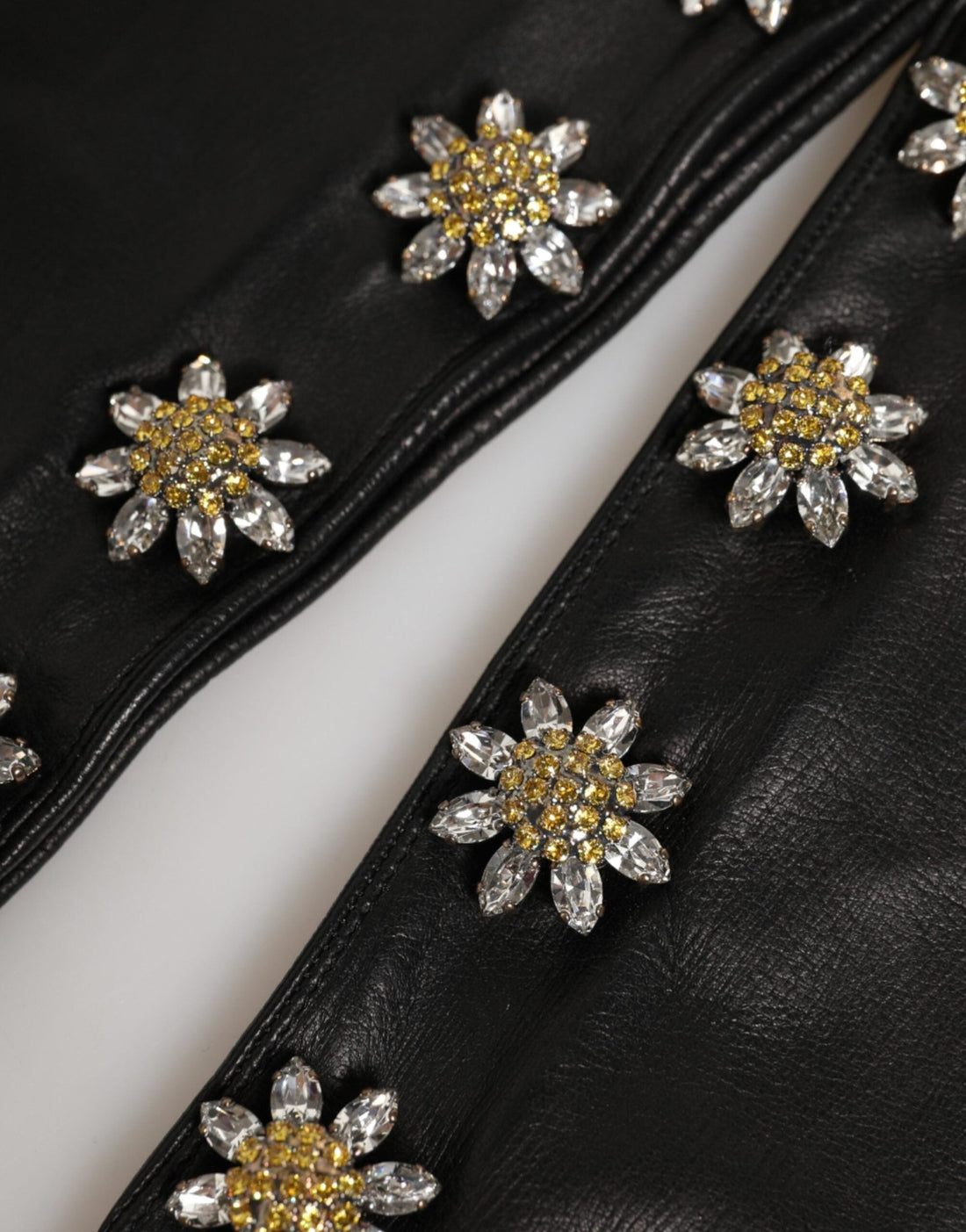 Dolce & Gabbana Black Leather Embellished Long Mitten Gloves - RIMODA