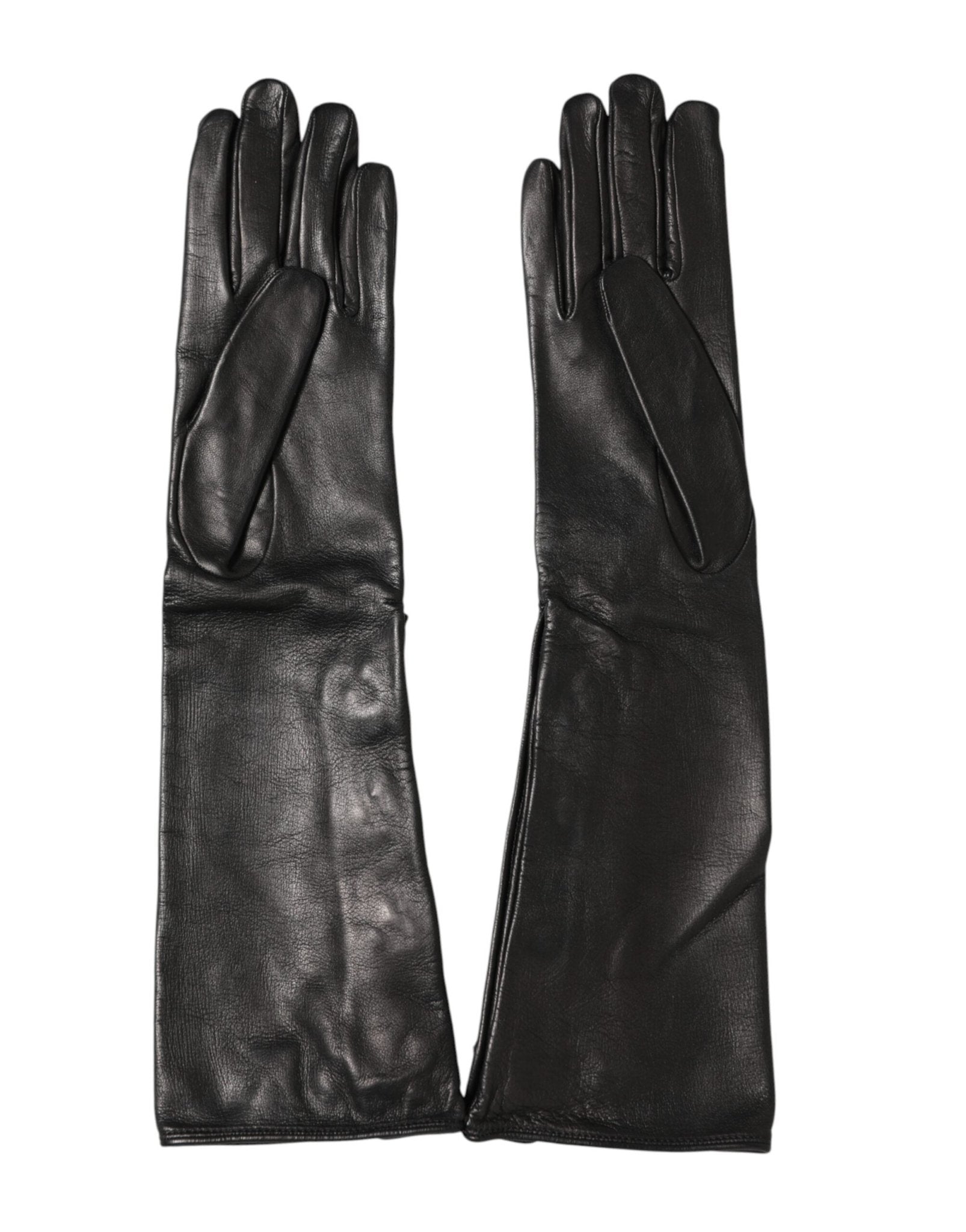Dolce & Gabbana Black Leather Embellished Long Mitten Gloves - RIMODA