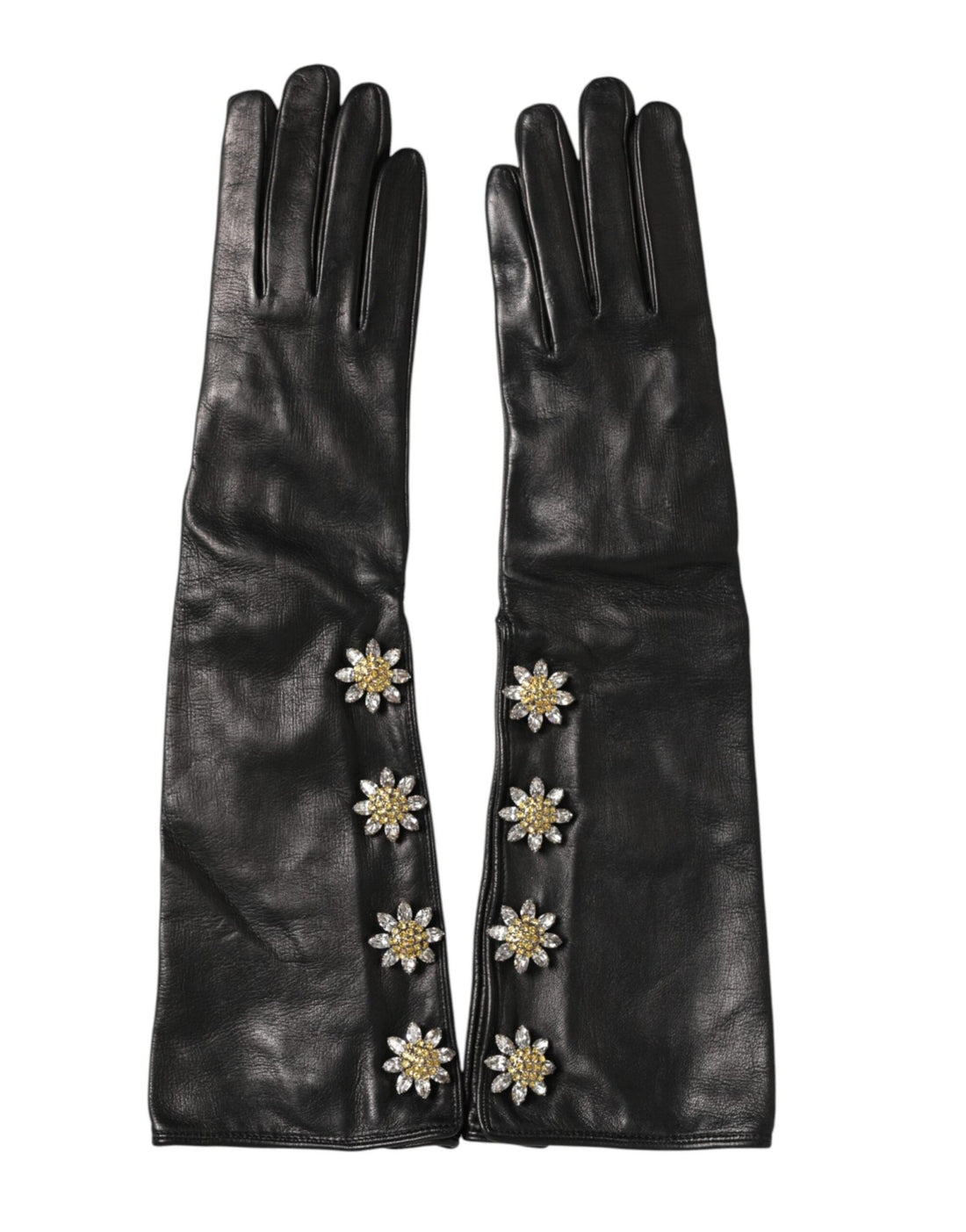 Dolce & Gabbana Black Leather Embellished Long Mitten Gloves - RIMODA