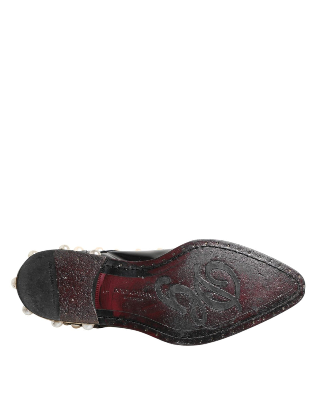 Dolce & Gabbana Black Leather Faux Pearl Dress Broque Shoes - RIMODA