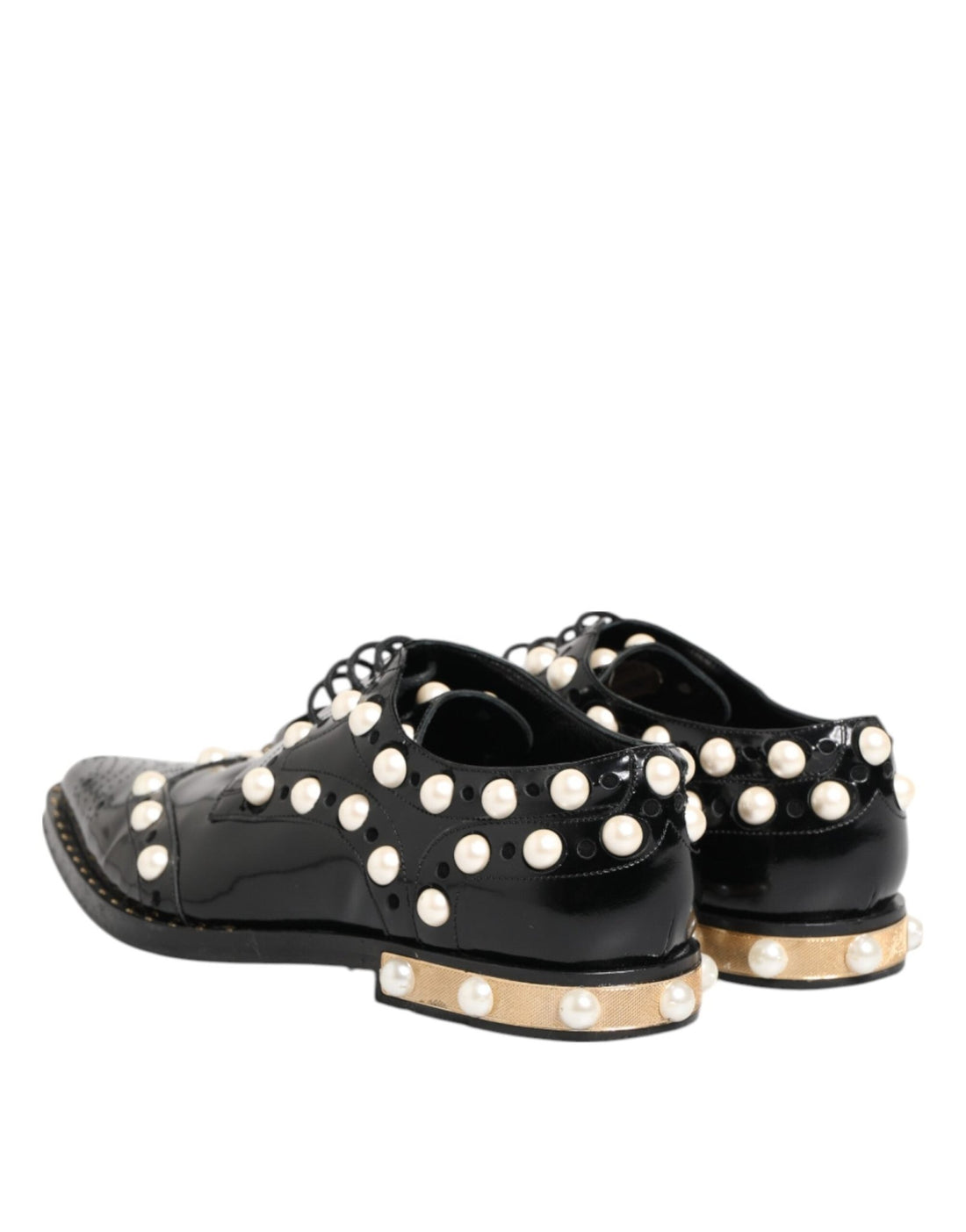 Dolce & Gabbana Black Leather Faux Pearl Dress Broque Shoes - RIMODA