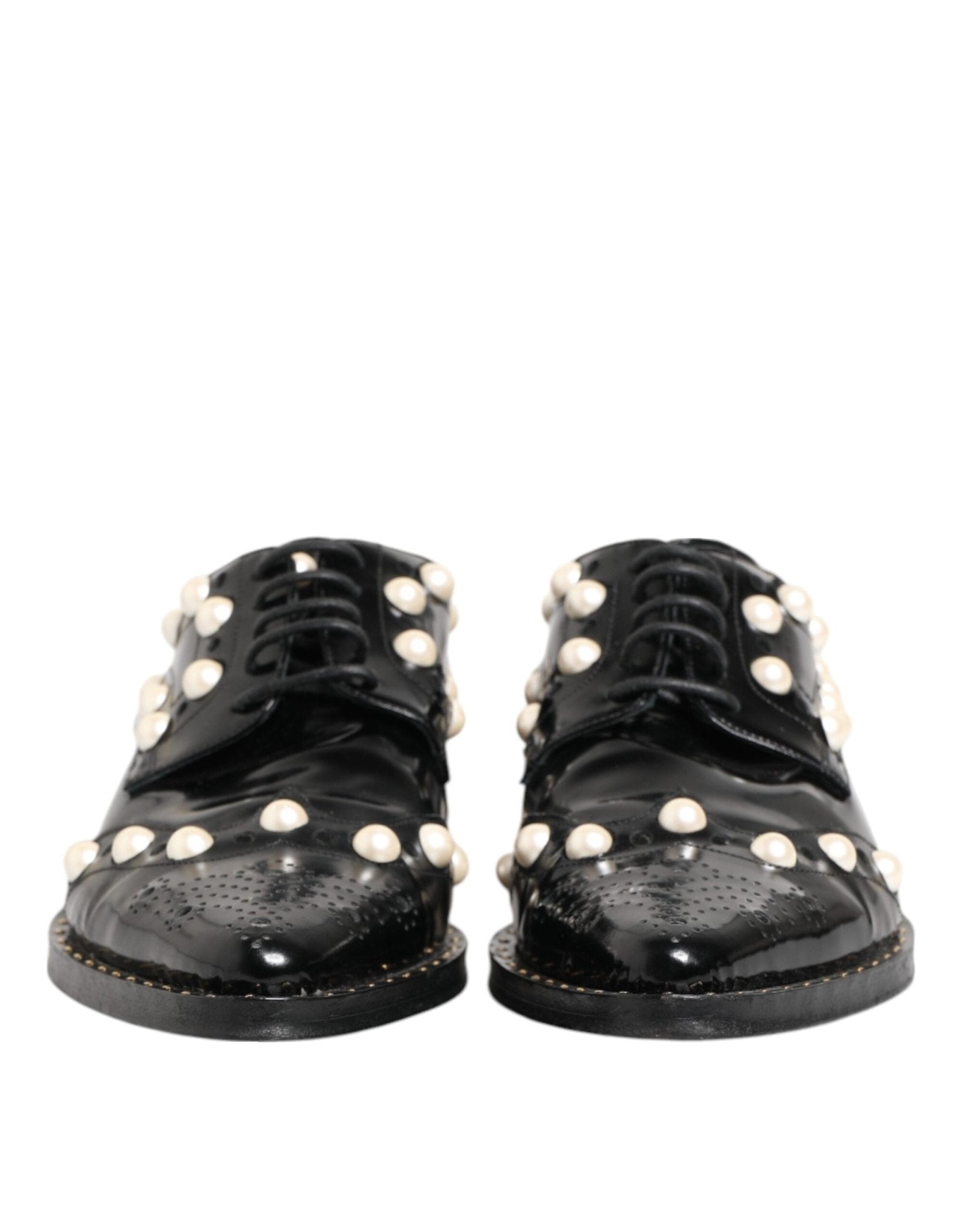 Dolce & Gabbana Black Leather Faux Pearl Dress Broque Shoes - RIMODA