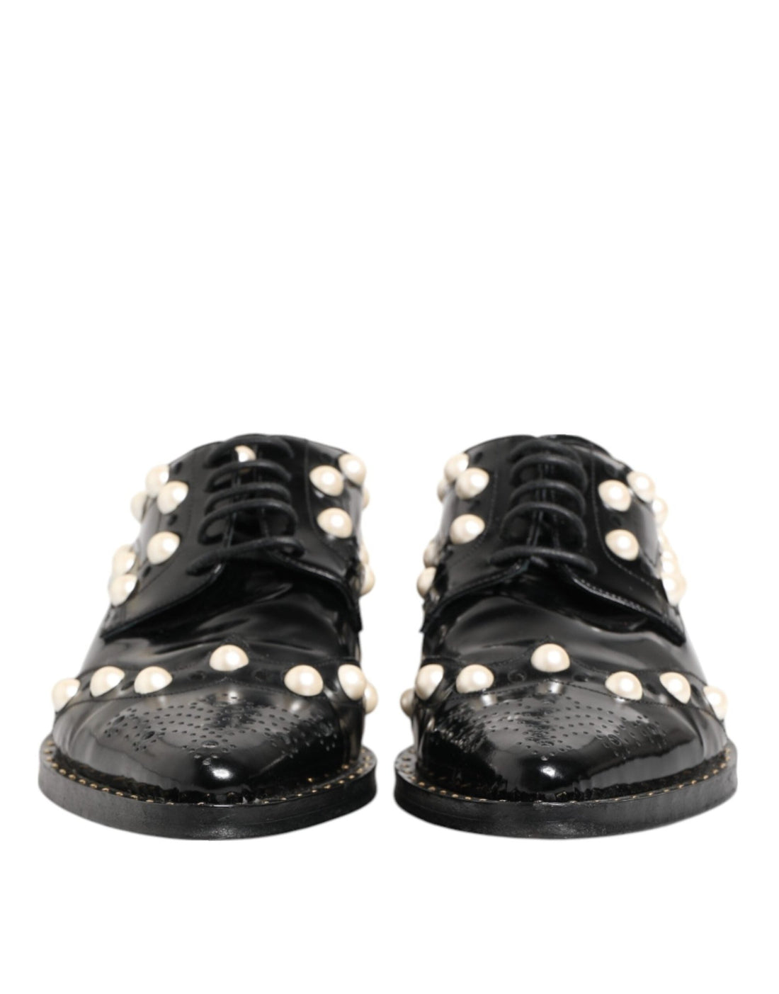 Dolce & Gabbana Black Leather Faux Pearl Dress Broque Shoes - RIMODA