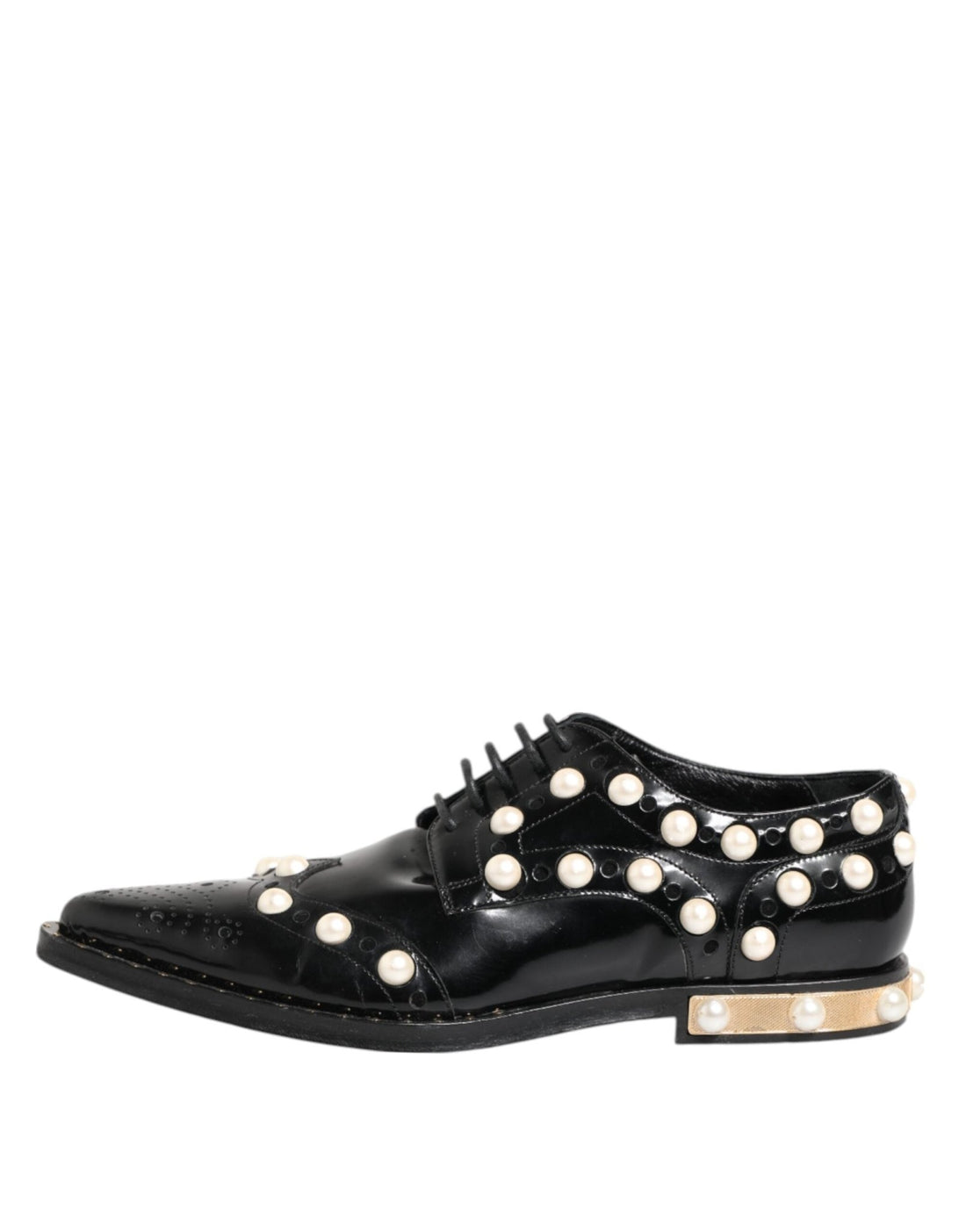 Dolce & Gabbana Black Leather Faux Pearl Dress Broque Shoes - RIMODA