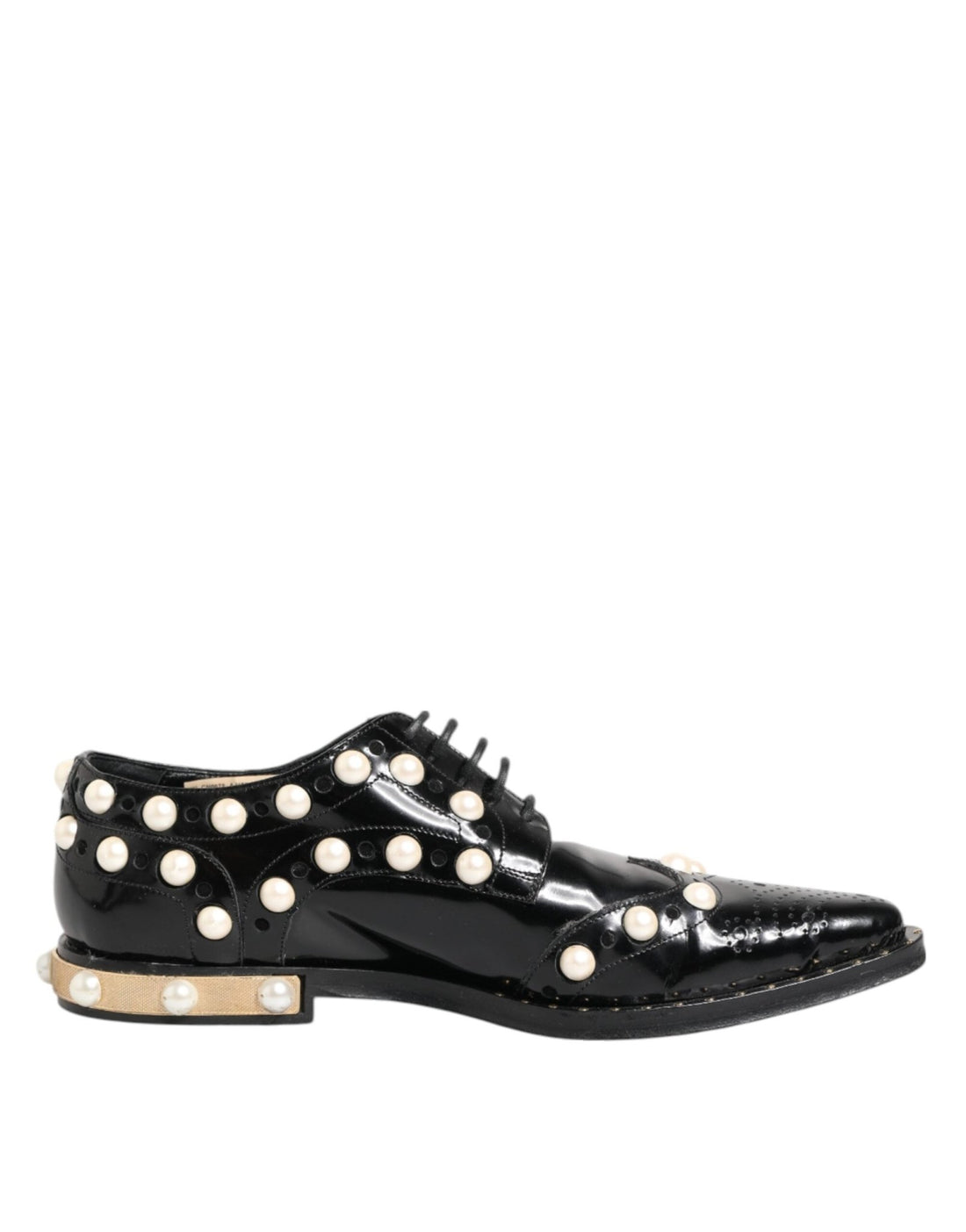Dolce & Gabbana Black Leather Faux Pearl Dress Broque Shoes - RIMODA