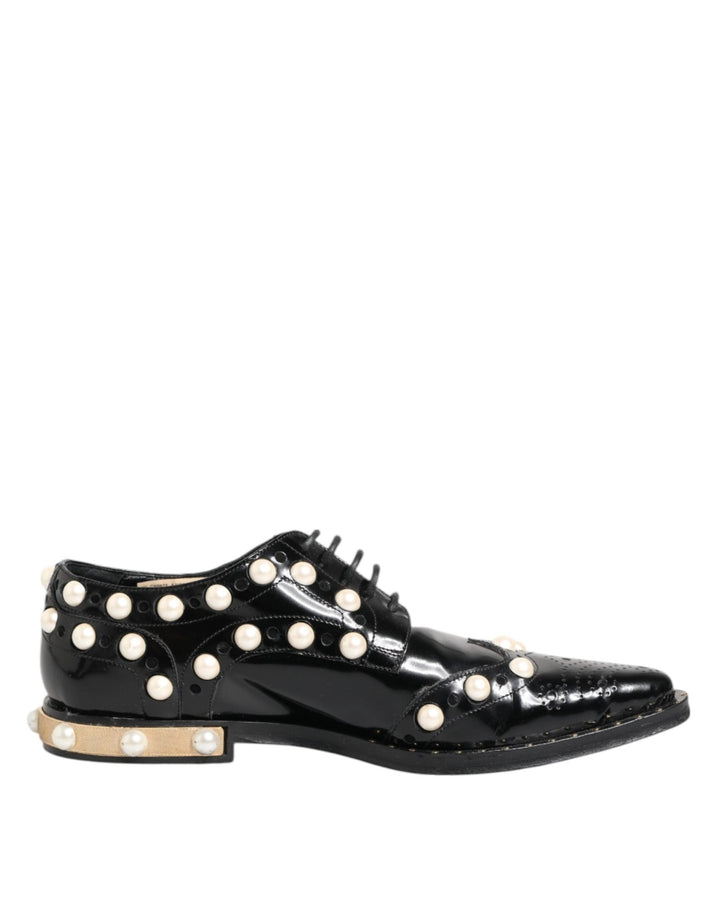 Dolce & Gabbana Black Leather Faux Pearl Dress Broque Shoes - RIMODA